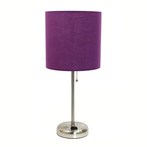 Oslo 19.5" Brushed Steel Table Lamp with Purple Drum Shade