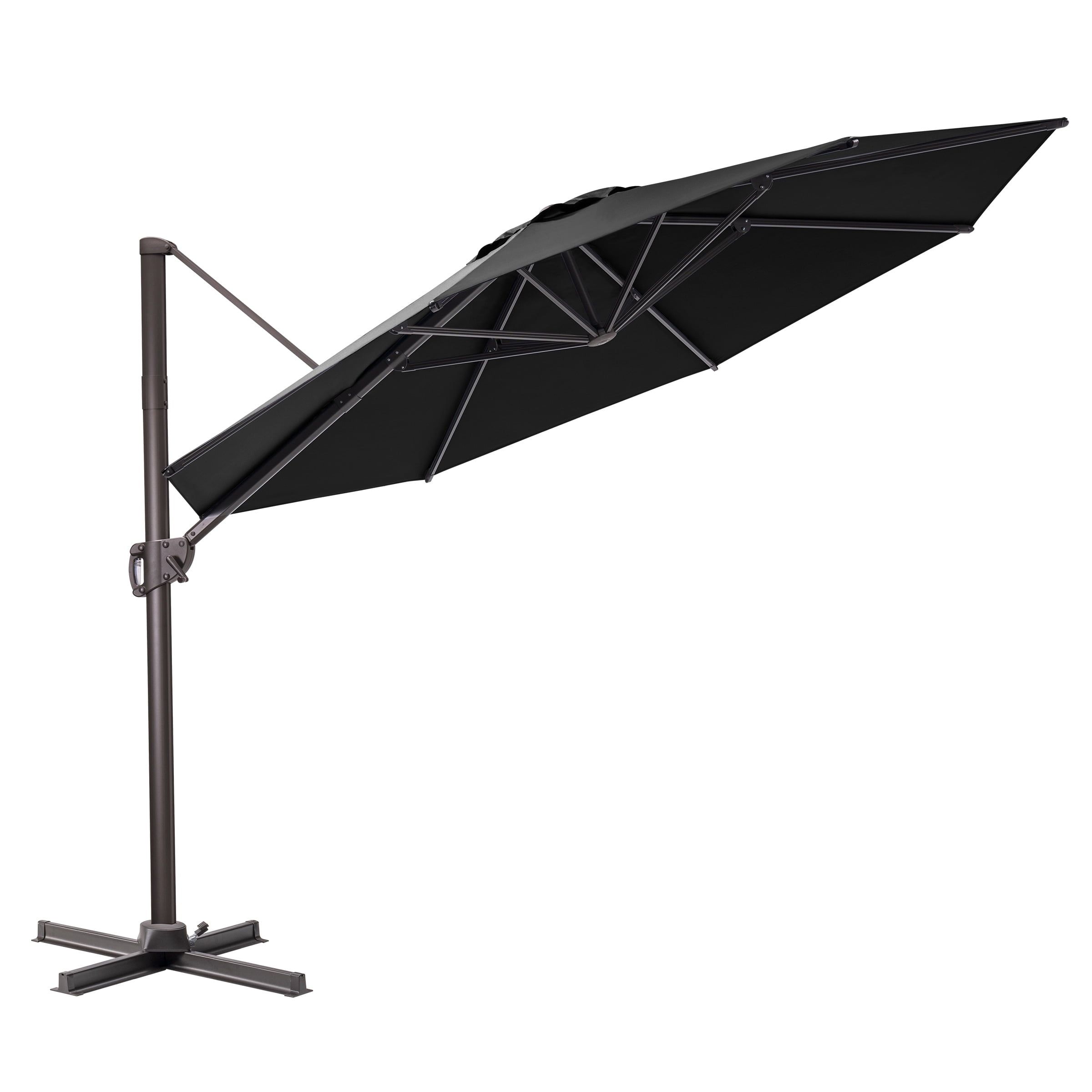 Black 11 Ft Steel Cantilever Patio Umbrella with Cross Base