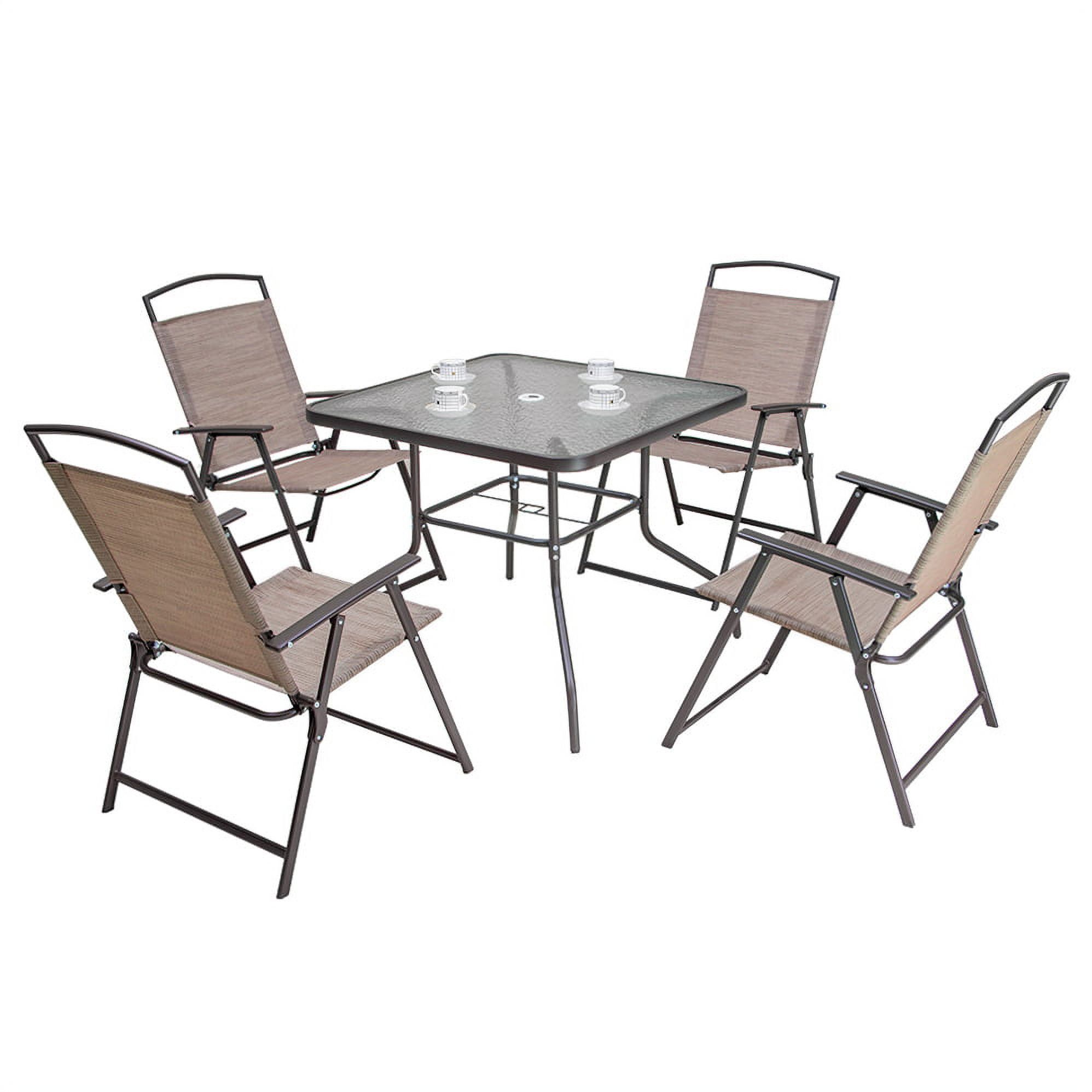 Beige and Brown Steel Frame 5-Piece Patio Dining Set with Glass Tabletop