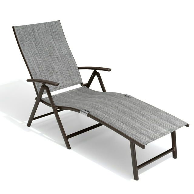 Dark Gray Aluminum Adjustable Outdoor Chaise Lounge Chair