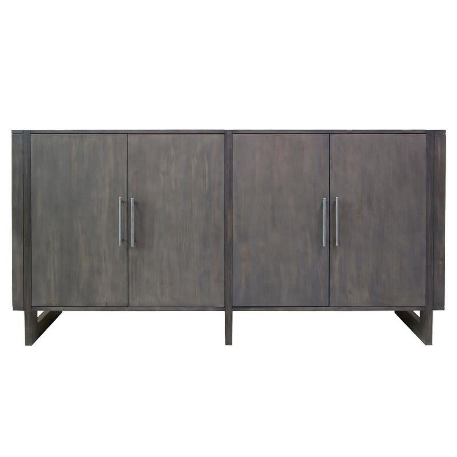 Dark Gray Rubberwood and Pine 4-Door Sideboard