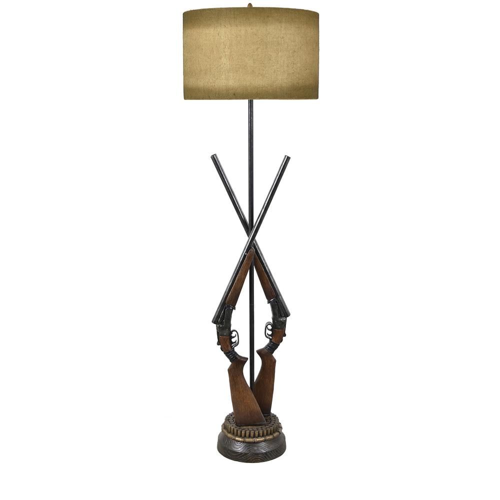 Rustic Double Rifle 66" Brown Floor Lamp with Fabric Shade