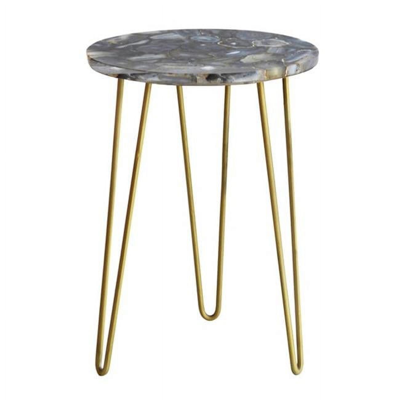 Elegant Round Blue Agate & Gold Iron Accent Table, 17"x23"