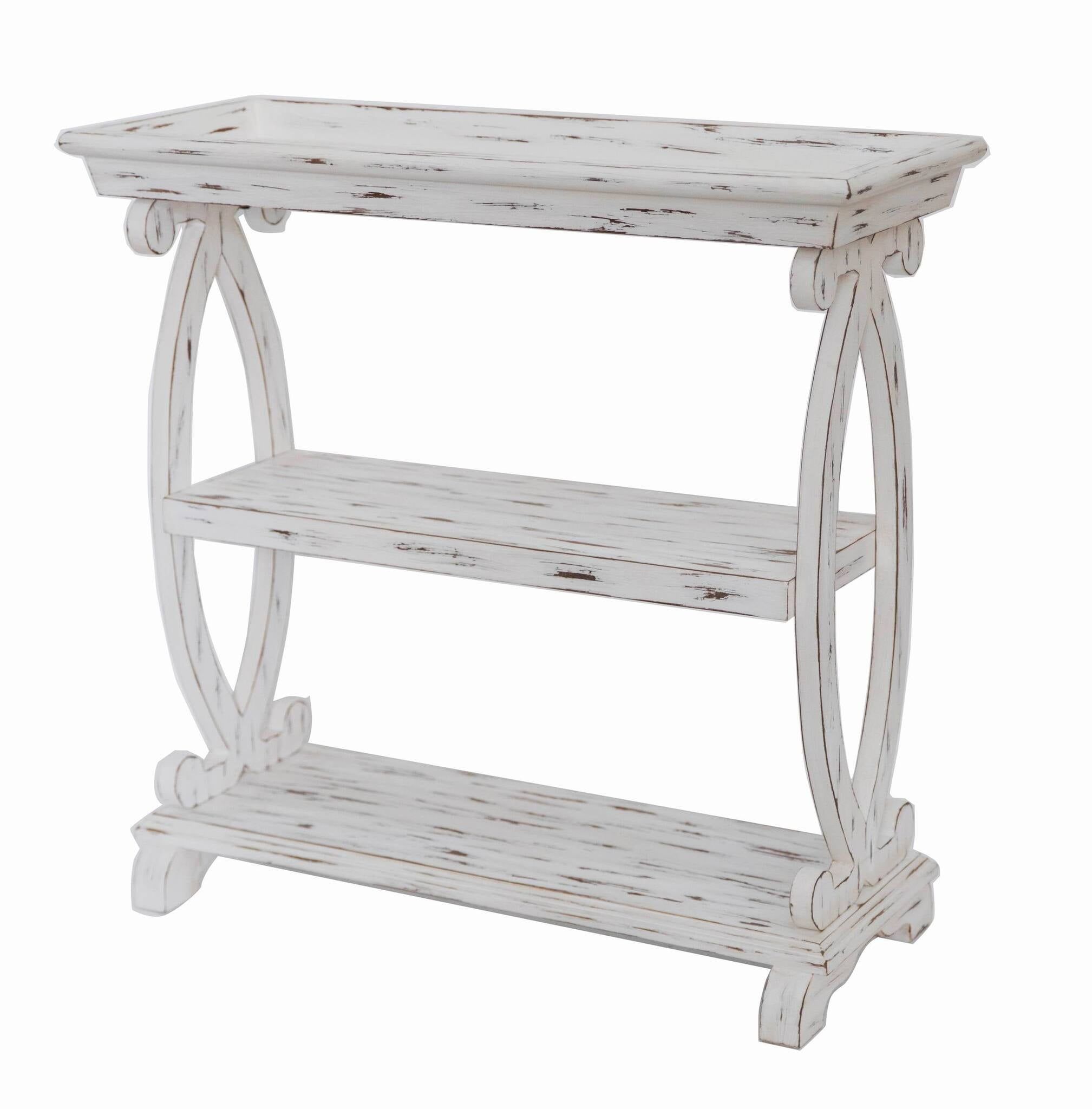 Rustic White Distressed Wood Console Table with Storage