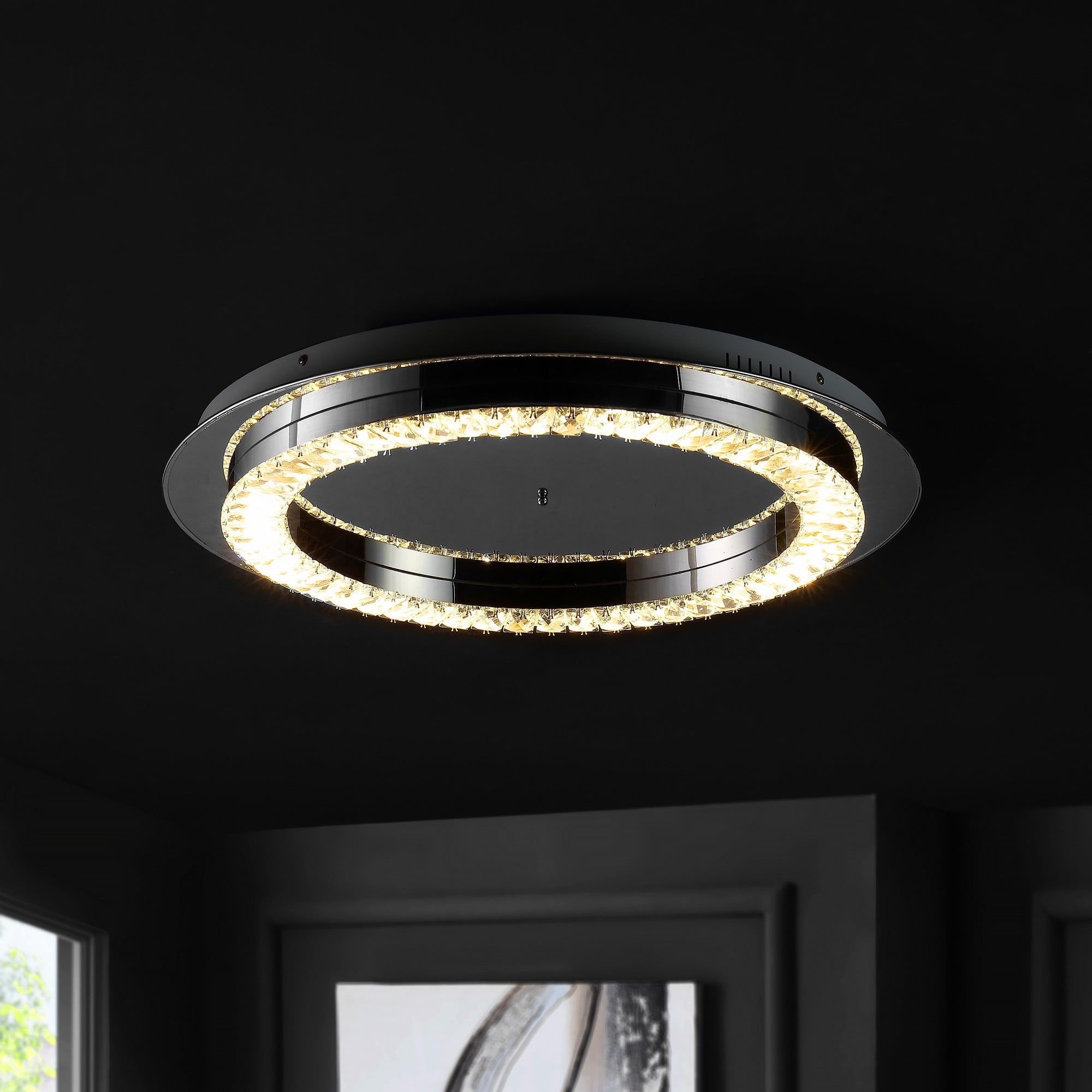 Elegance 24" Crystal Drum LED Flush Mount in Chrome Finish