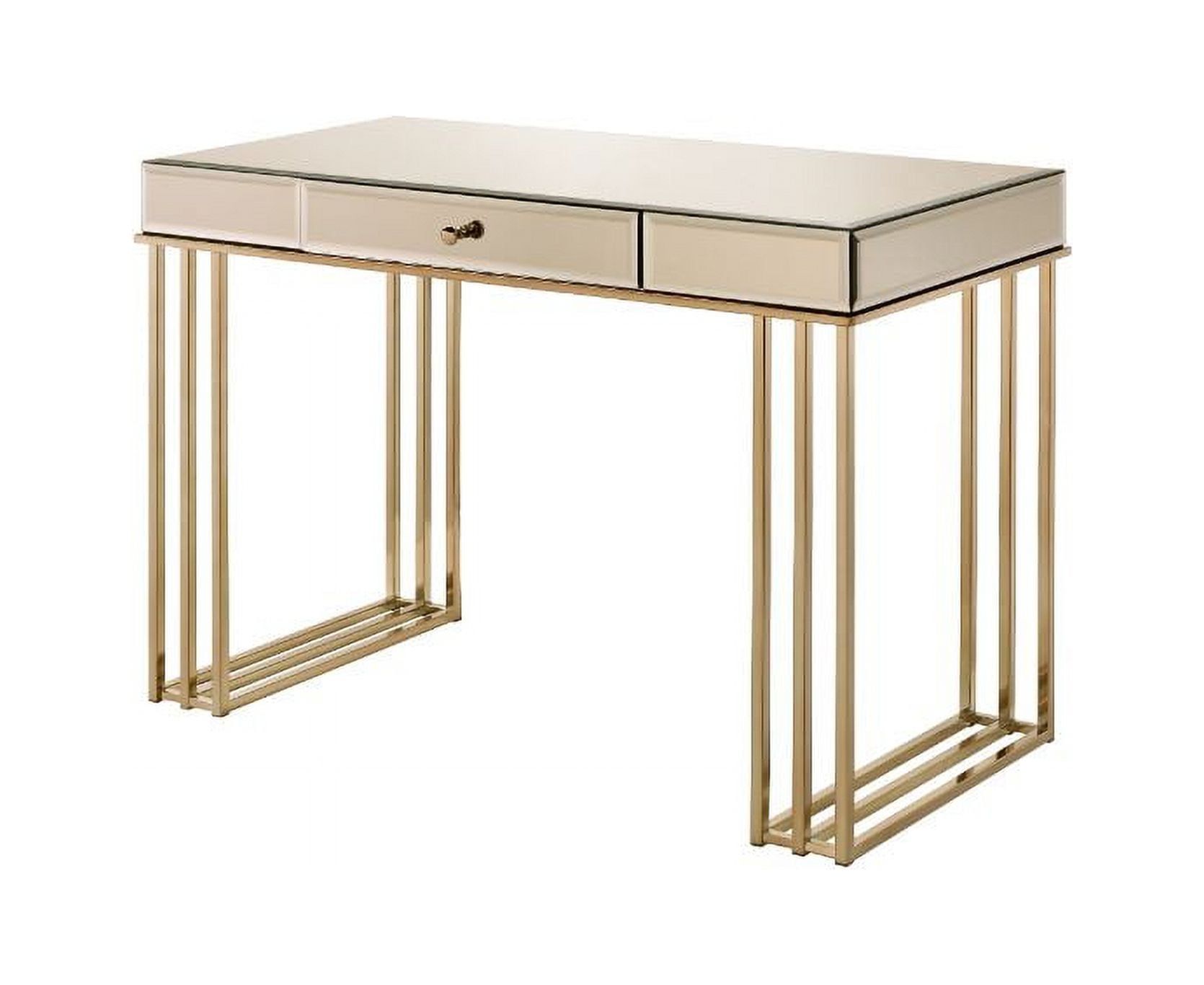 Smoky Mirrored Champagne Finish Executive Desk with Drawer