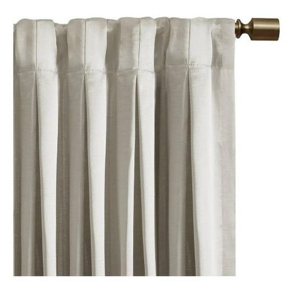 White Pleated Polyester Light-Filtering Window Curtain Panel