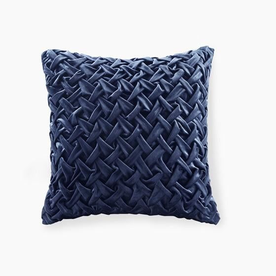 Navy Velvet Square Throw Pillow with Feather Fill
