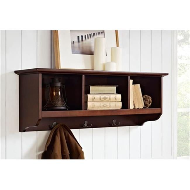 Elegant Mahogany Wood Wall-Mounted Coat Rack with Storage Cubbies