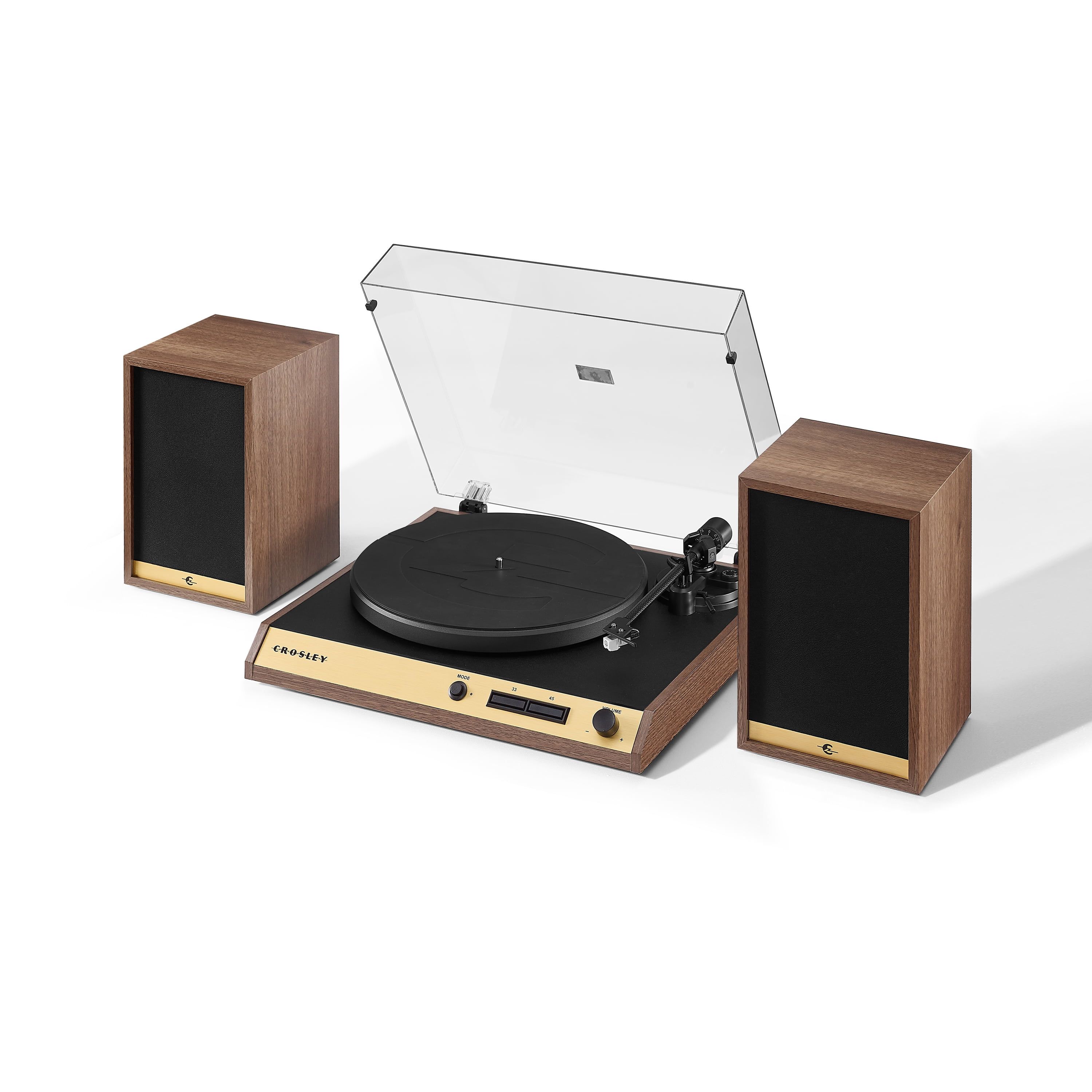 Walnut 2-Speed Belt-Drive Turntable with 120W Speakers