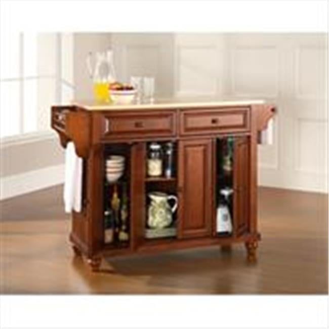 Cambridge Cherry Finish Kitchen Island with Natural Wood Top