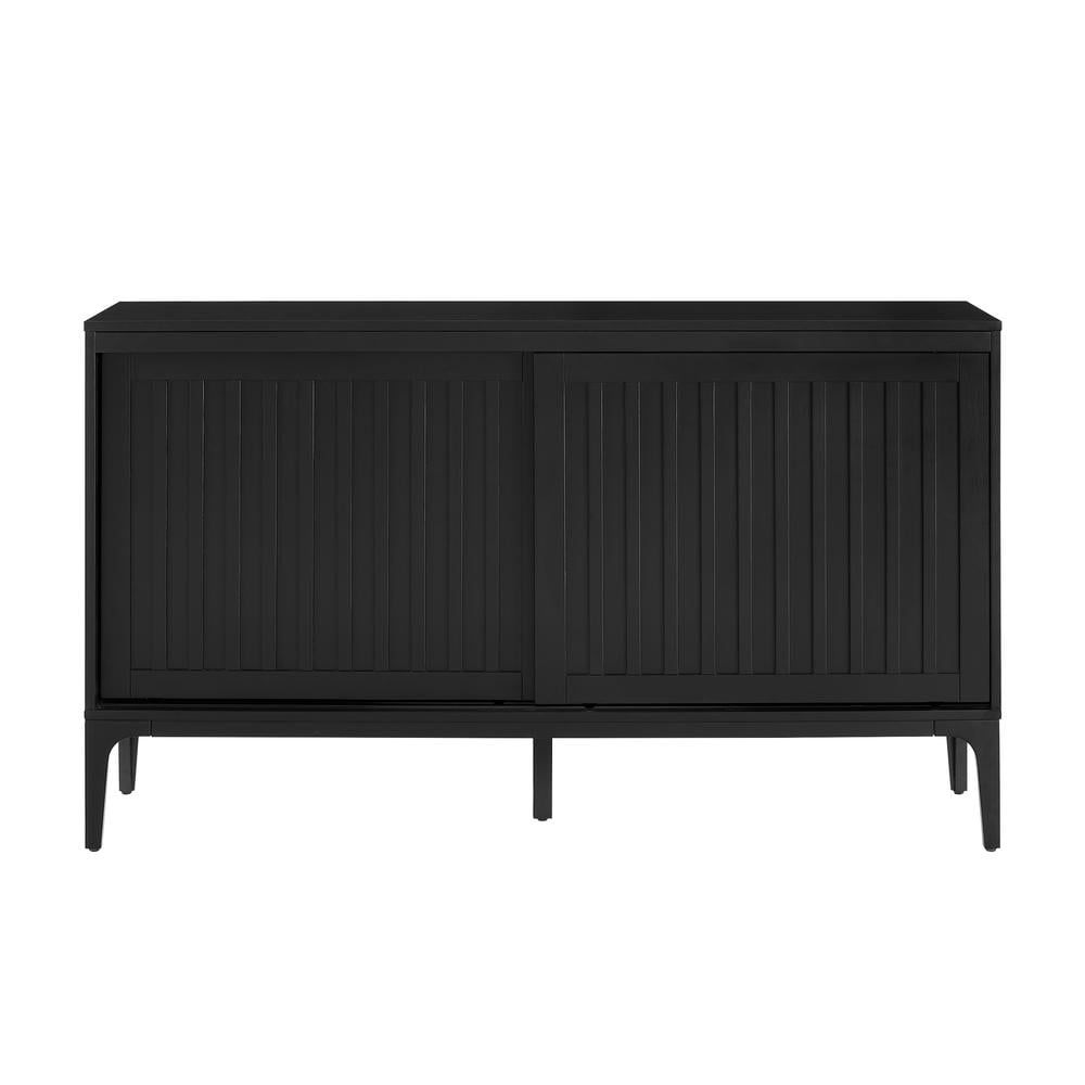 Asher Matte Black Mid-Century Modern Sideboard with Sliding Doors