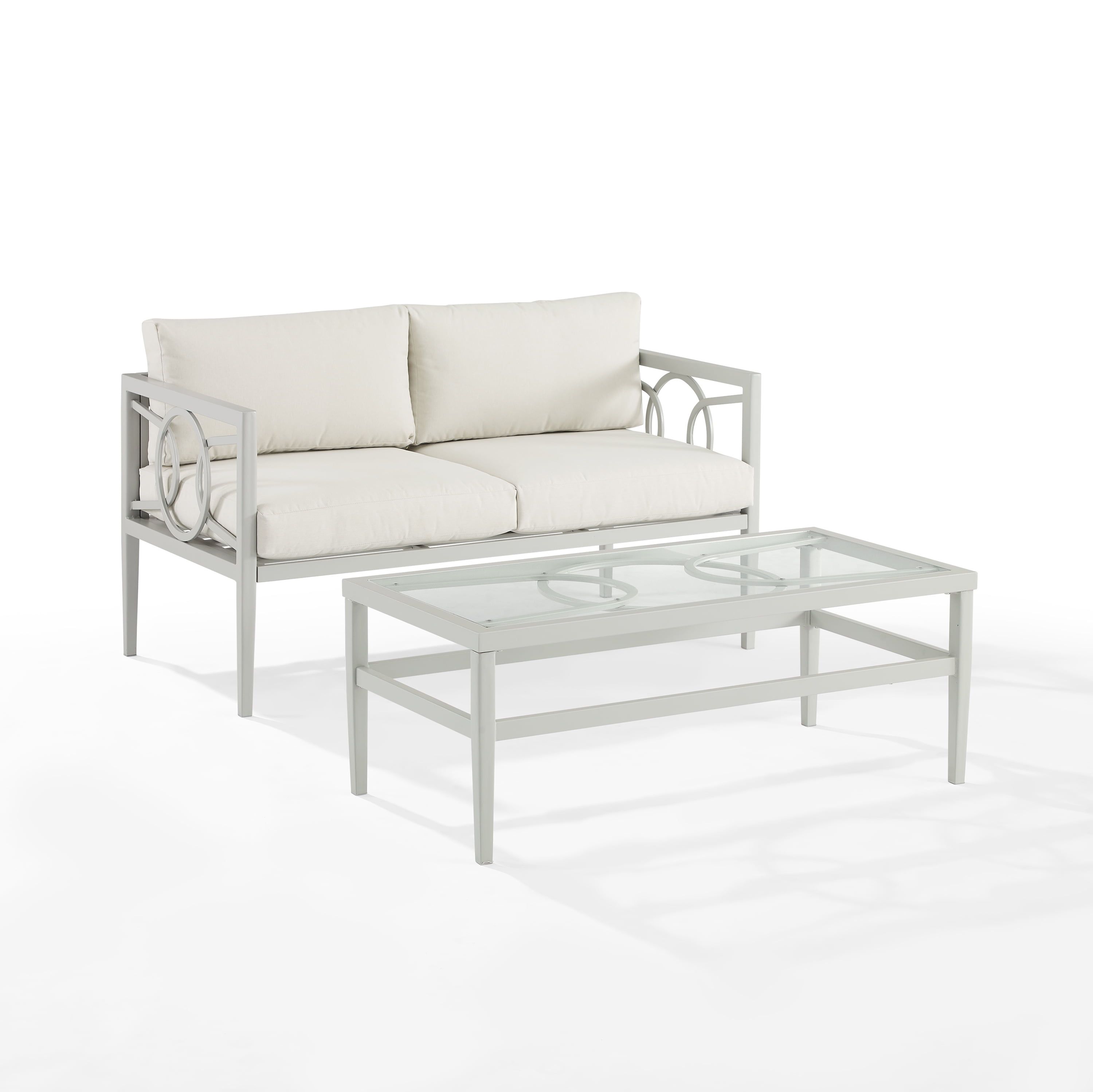 Ashford Cream Metal 2-Piece Outdoor Conversation Set with Glass Table