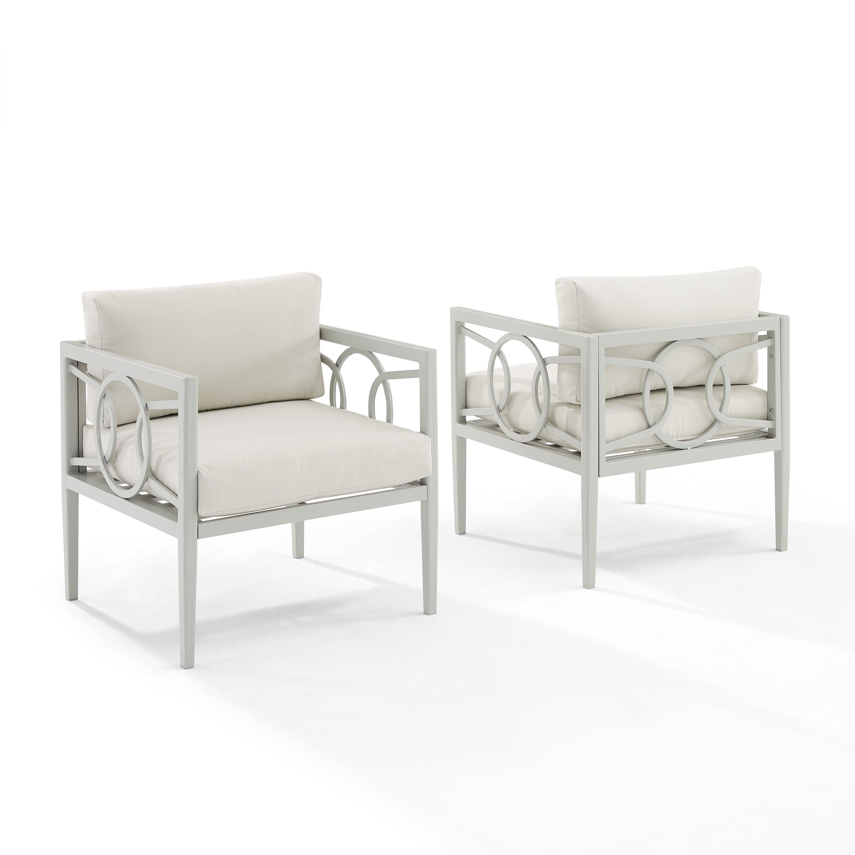 Ashford White Steel Outdoor Armchairs with Cushions, Set of 2