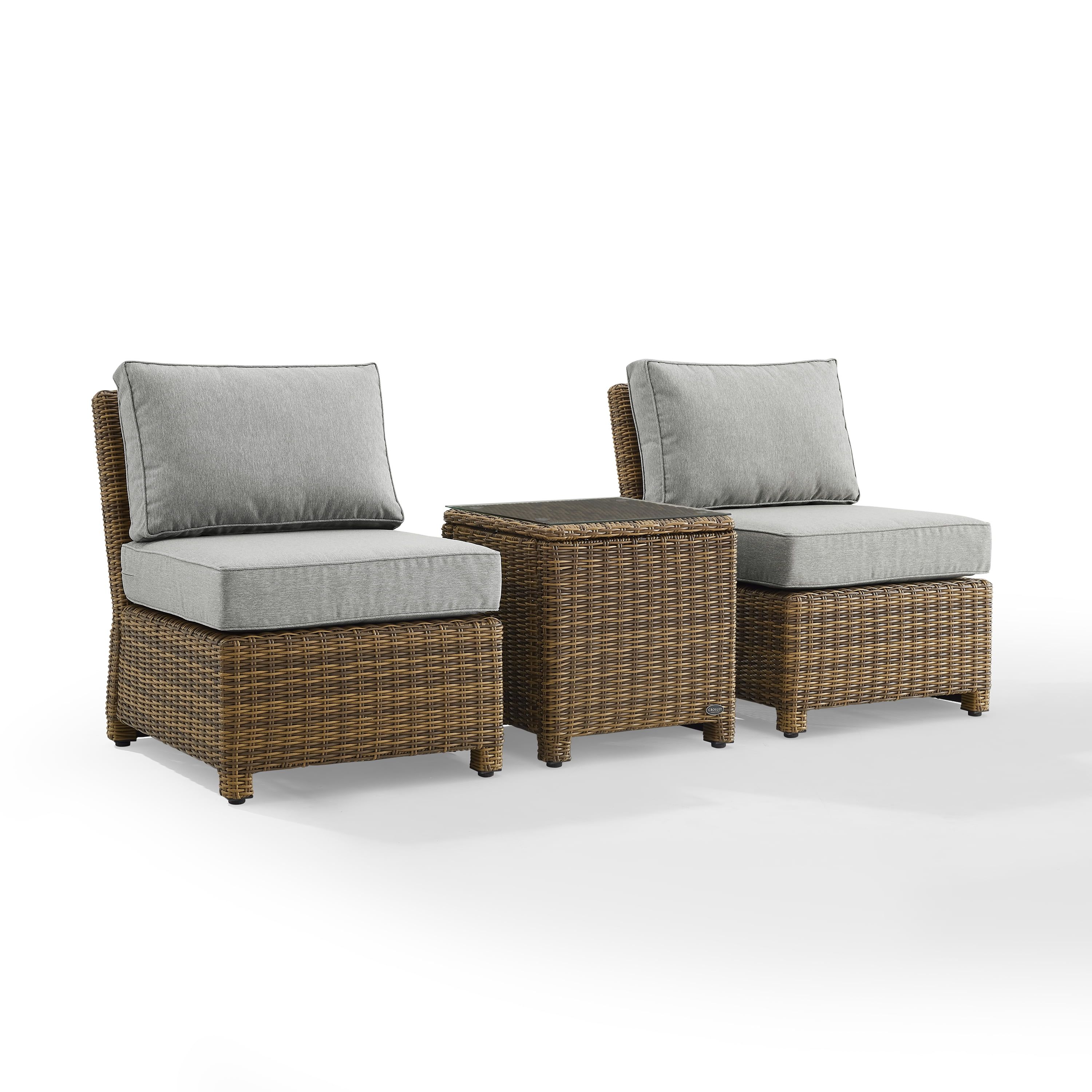 Bradenton Gray Cushioned 3-Piece Wicker Outdoor Chair Set