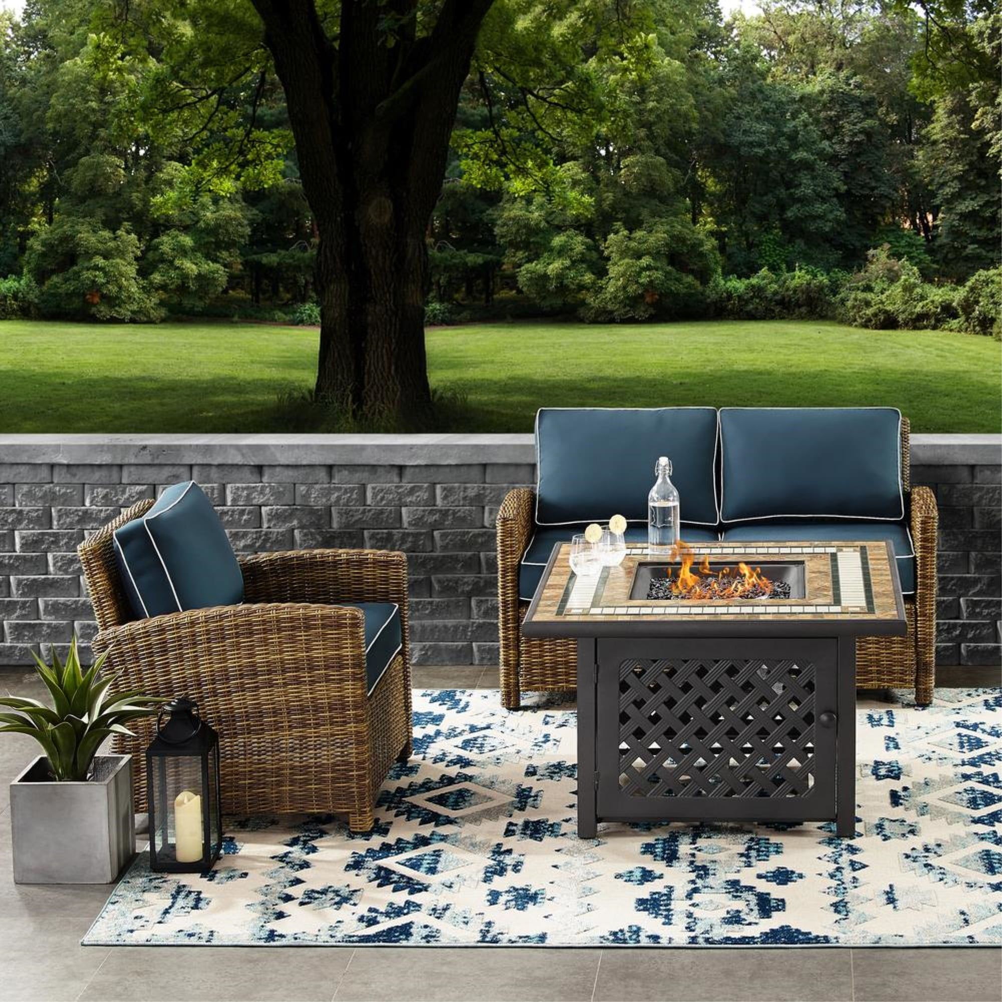 Bradenton 3-Piece Navy Wicker Patio Set with Fire Table