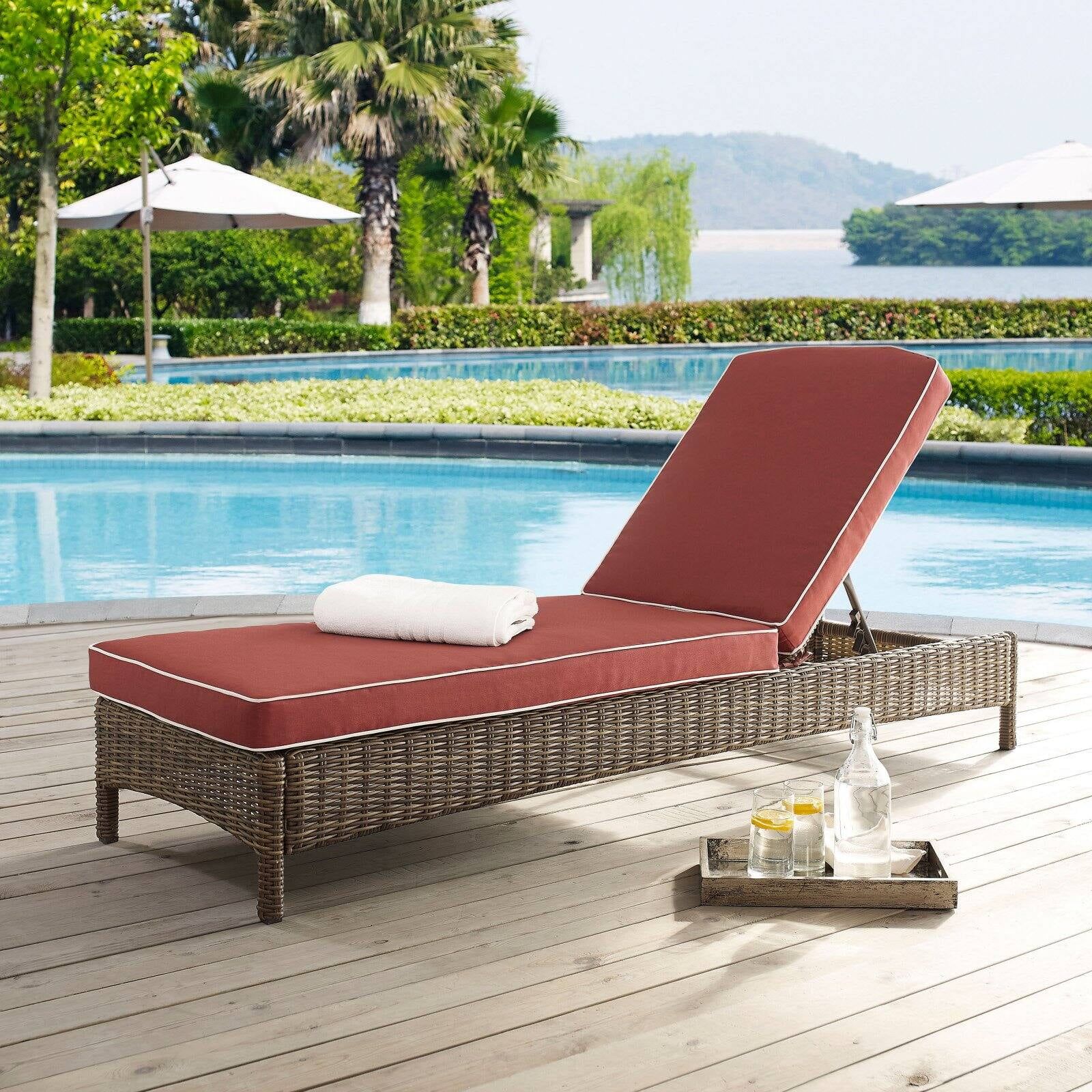 Bradenton 76'' Weathered Brown and Sangria Cushioned Chaise Lounger