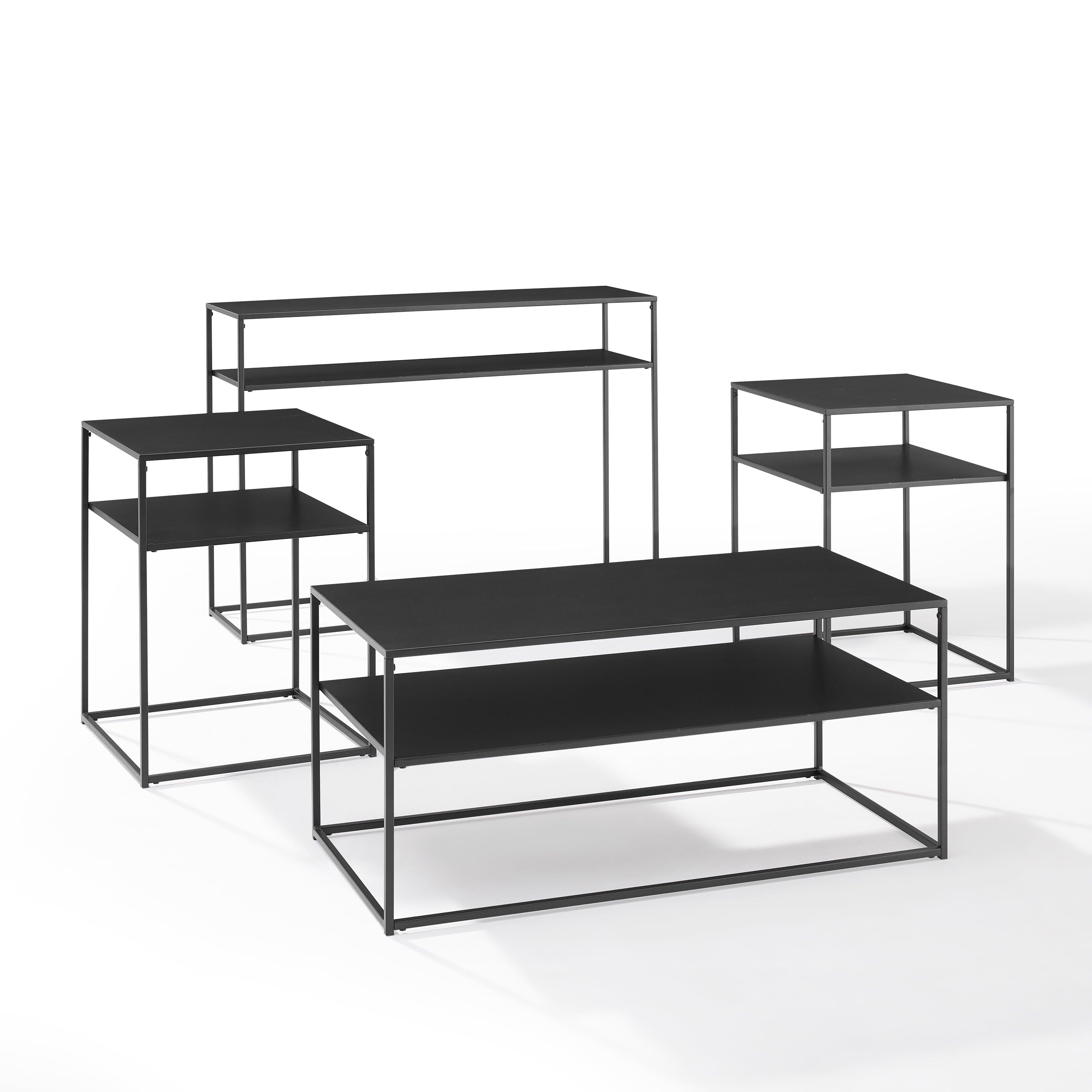 Braxton Matte Black Slim Frame 4pc Coffee Table Set