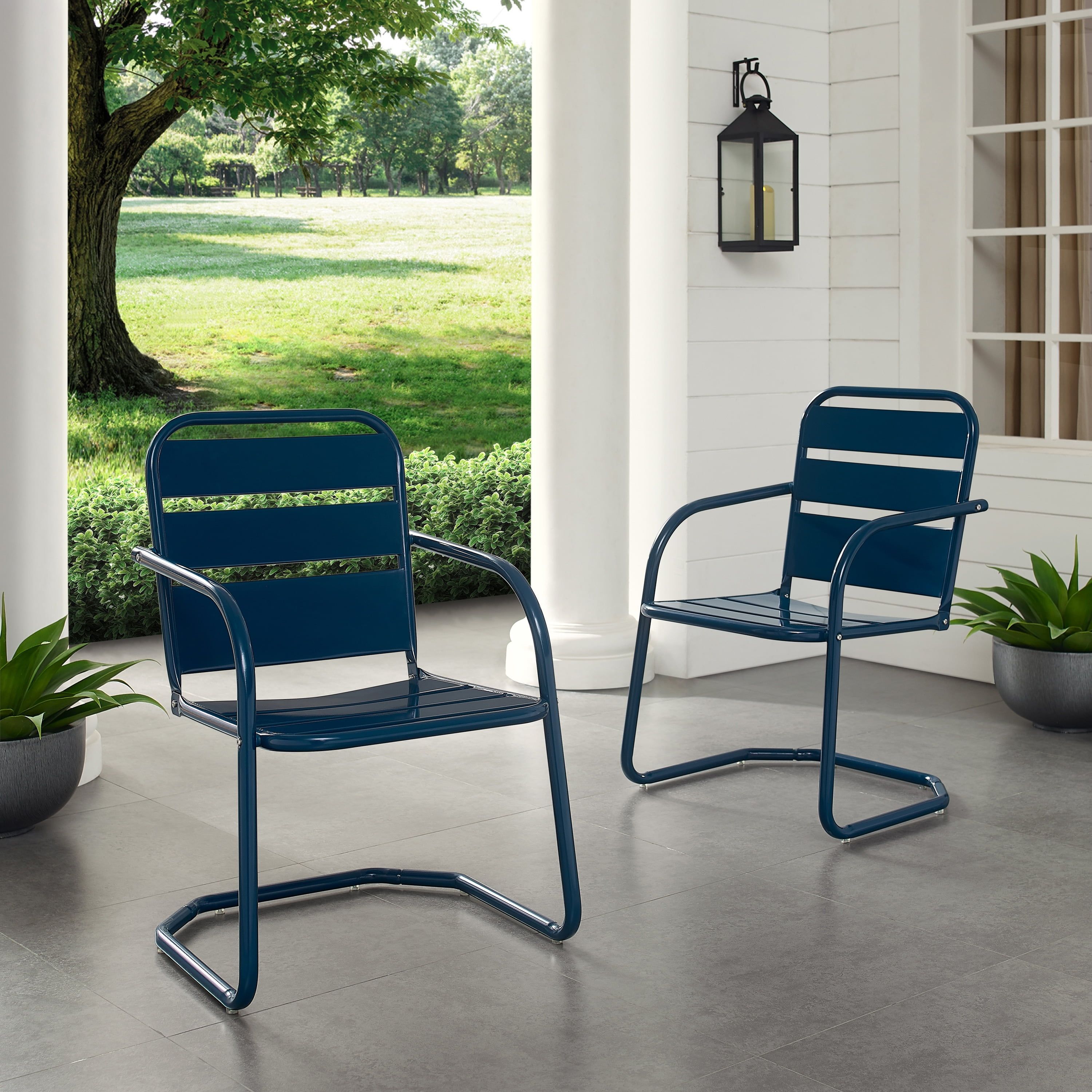 Brighton Blue Steel Outdoor Armchair Set