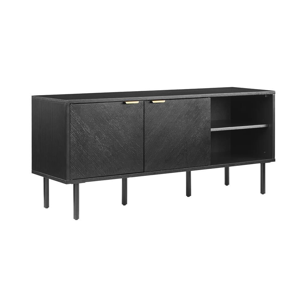 Brody Black Oak Record Storage Sideboard with Brass Handles