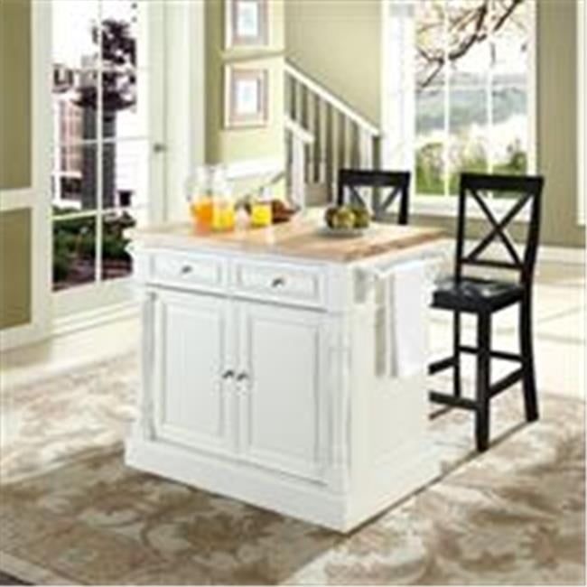 White Wood Kitchen Island with Black Stools