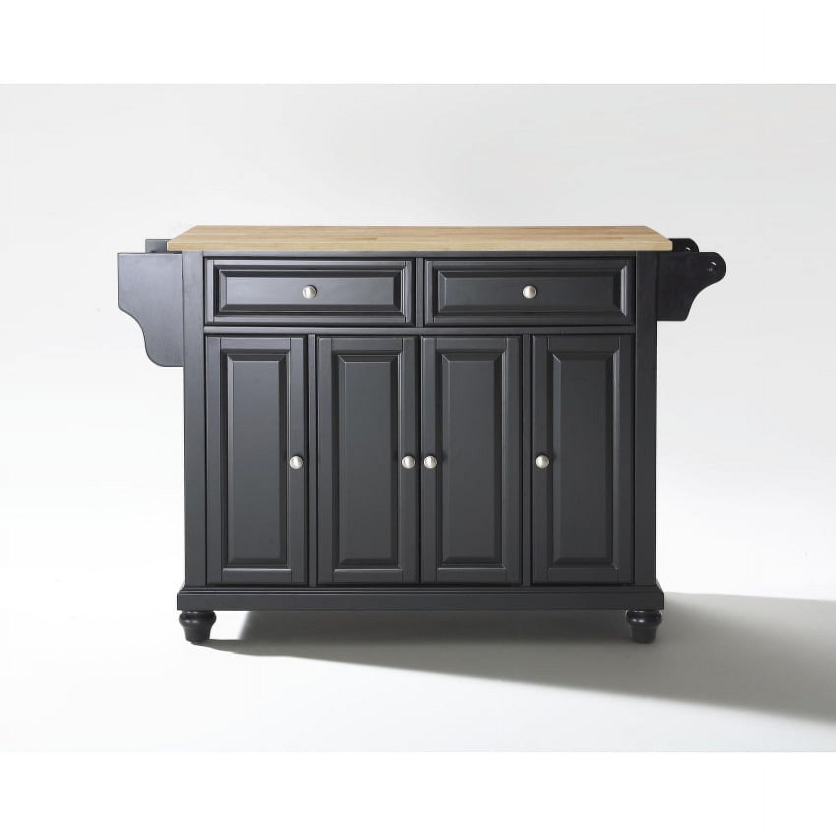 Cambridge 46" Black Kitchen Island with Natural Wood Top and Storage