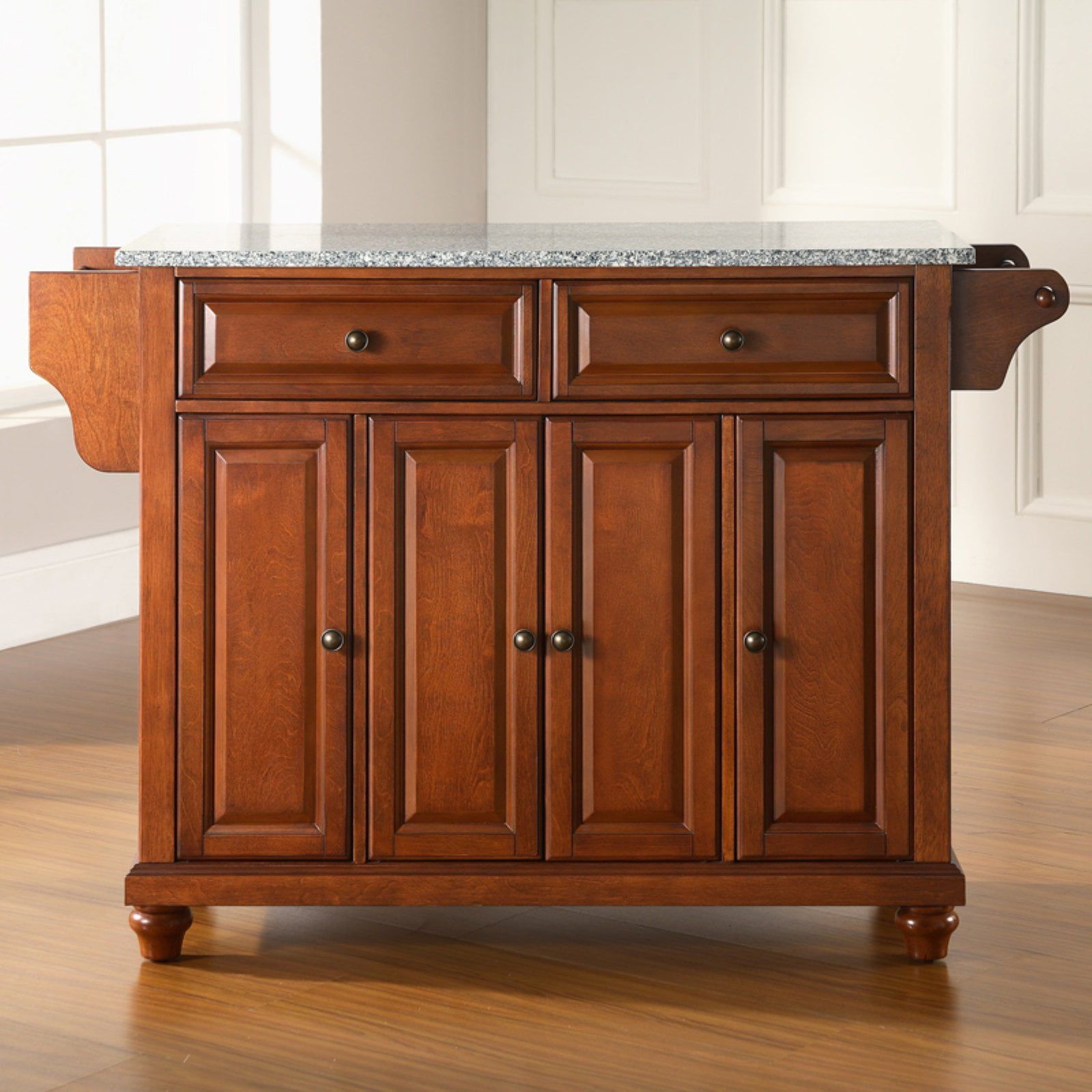 Cherry and Gray Granite Top Traditional Kitchen Island Cart