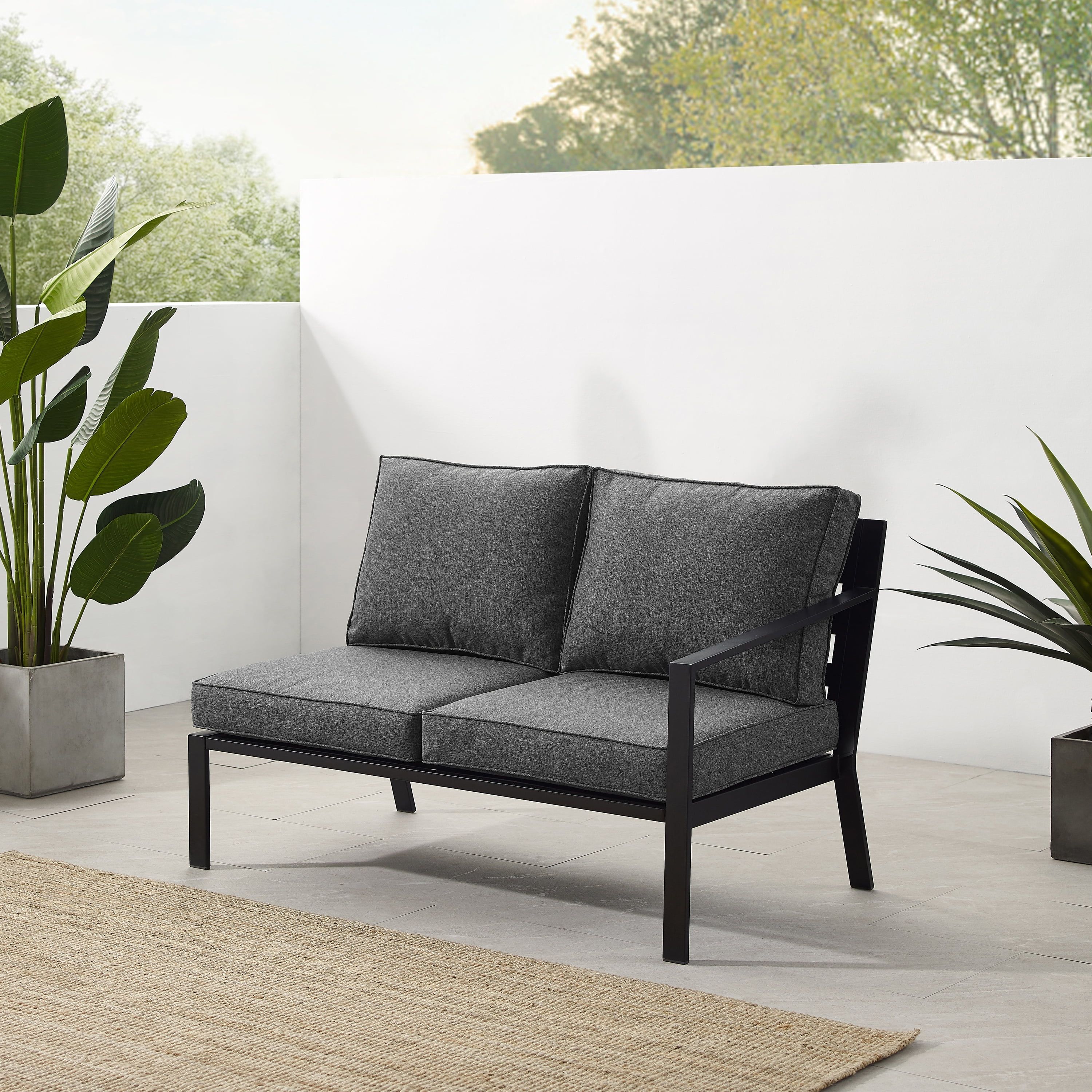 Charcoal Metal Two-Seat Outdoor Sectional Loveseat