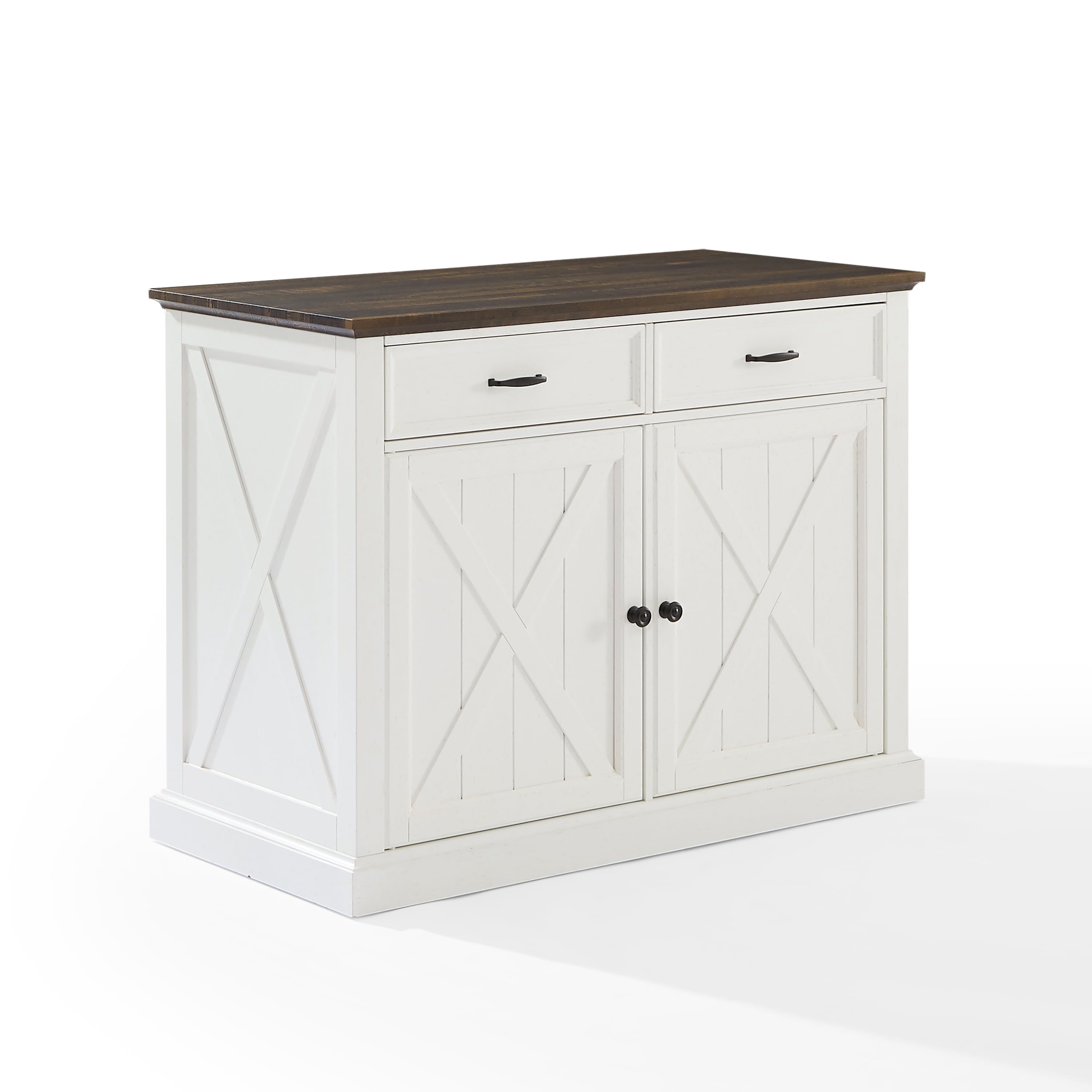 Clifton 36" Distressed White and Brown Modern Farmhouse Kitchen Island