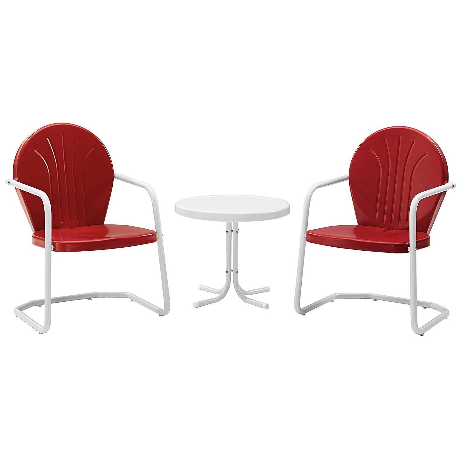 Red and White Steel Outdoor Conversation Set with Round Table