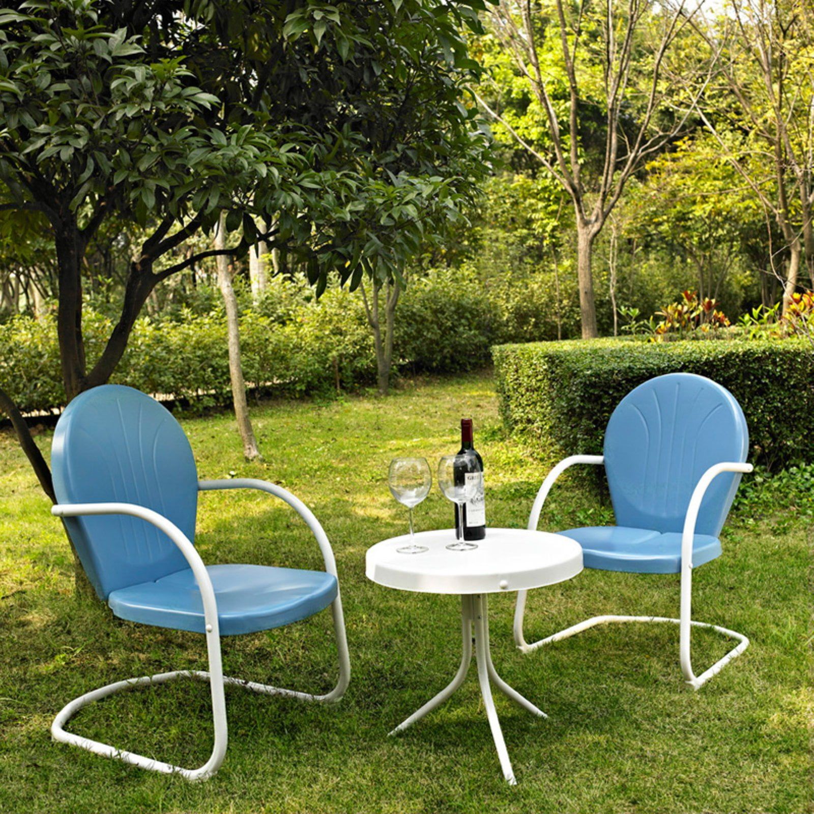 Sky Blue Metal Outdoor Conversation Set with Round Table