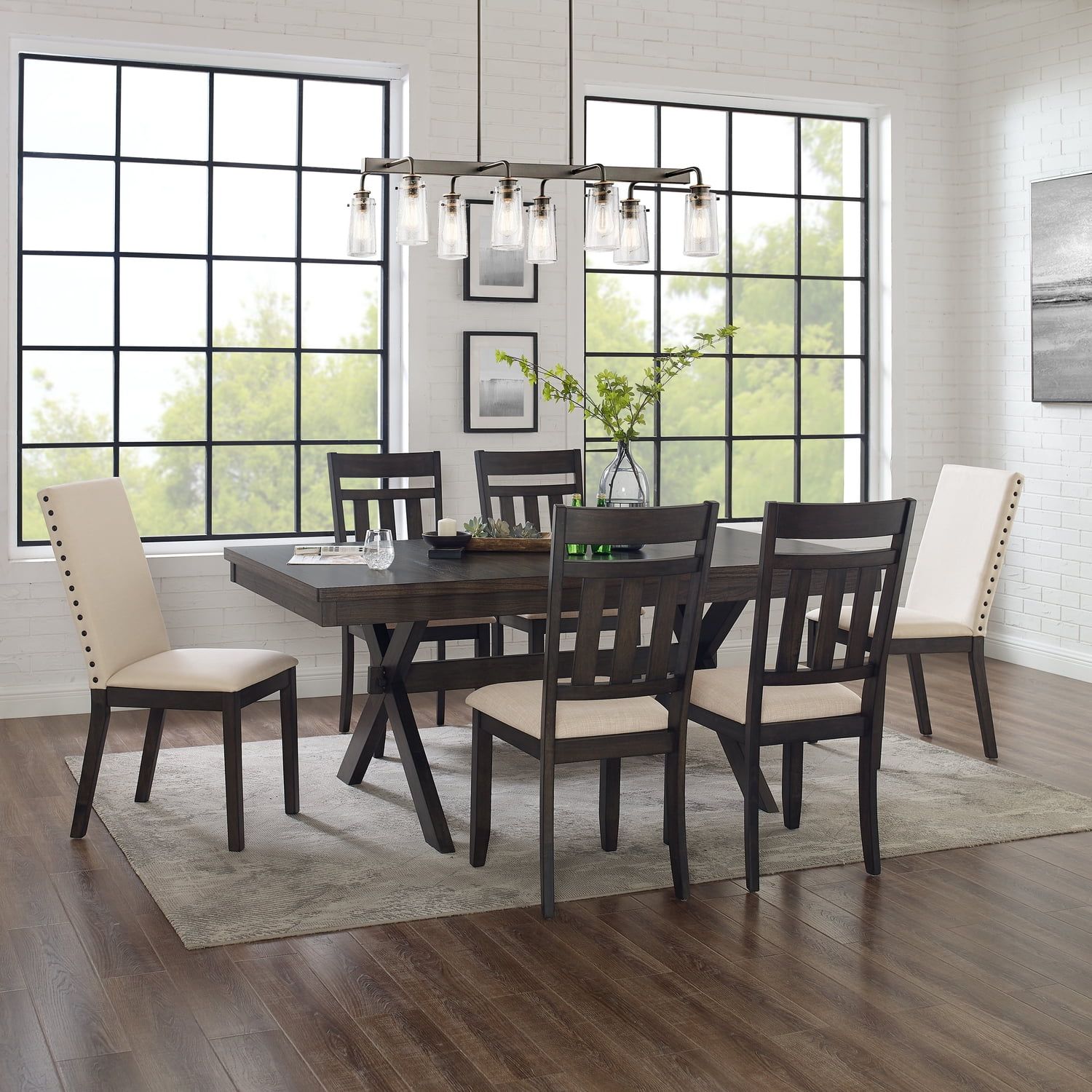 Hayden 7-Piece Slate and Cream Farmhouse Dining Set