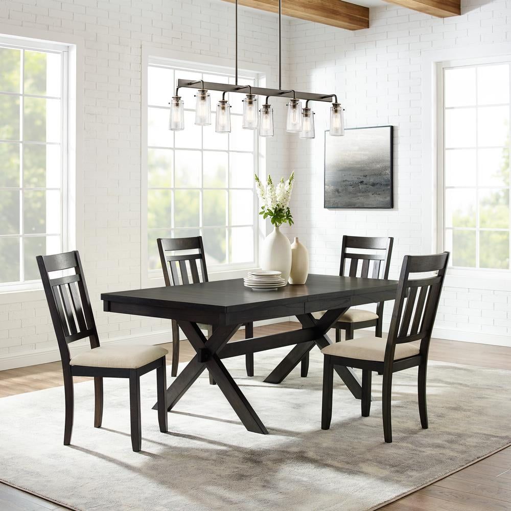 Hayden Slate Wood 5-Piece Dining Set with Cream Linen Chairs