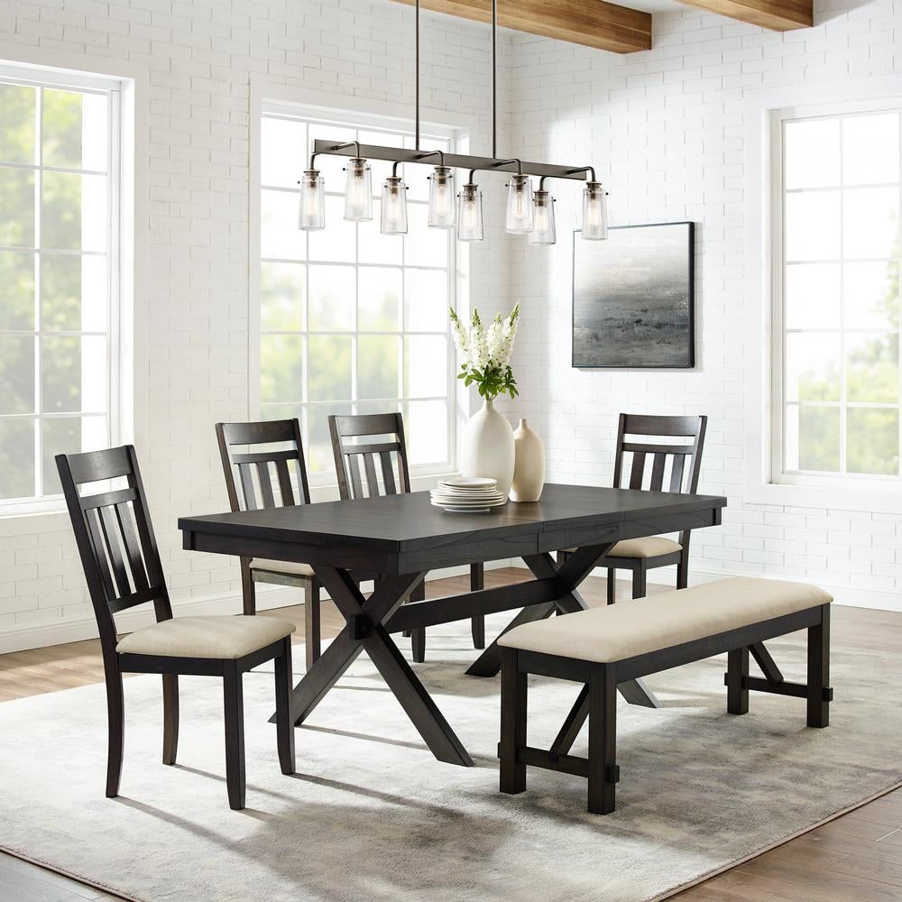 Hayden Slate Extendable Dining Set with Bench and 4 Chairs