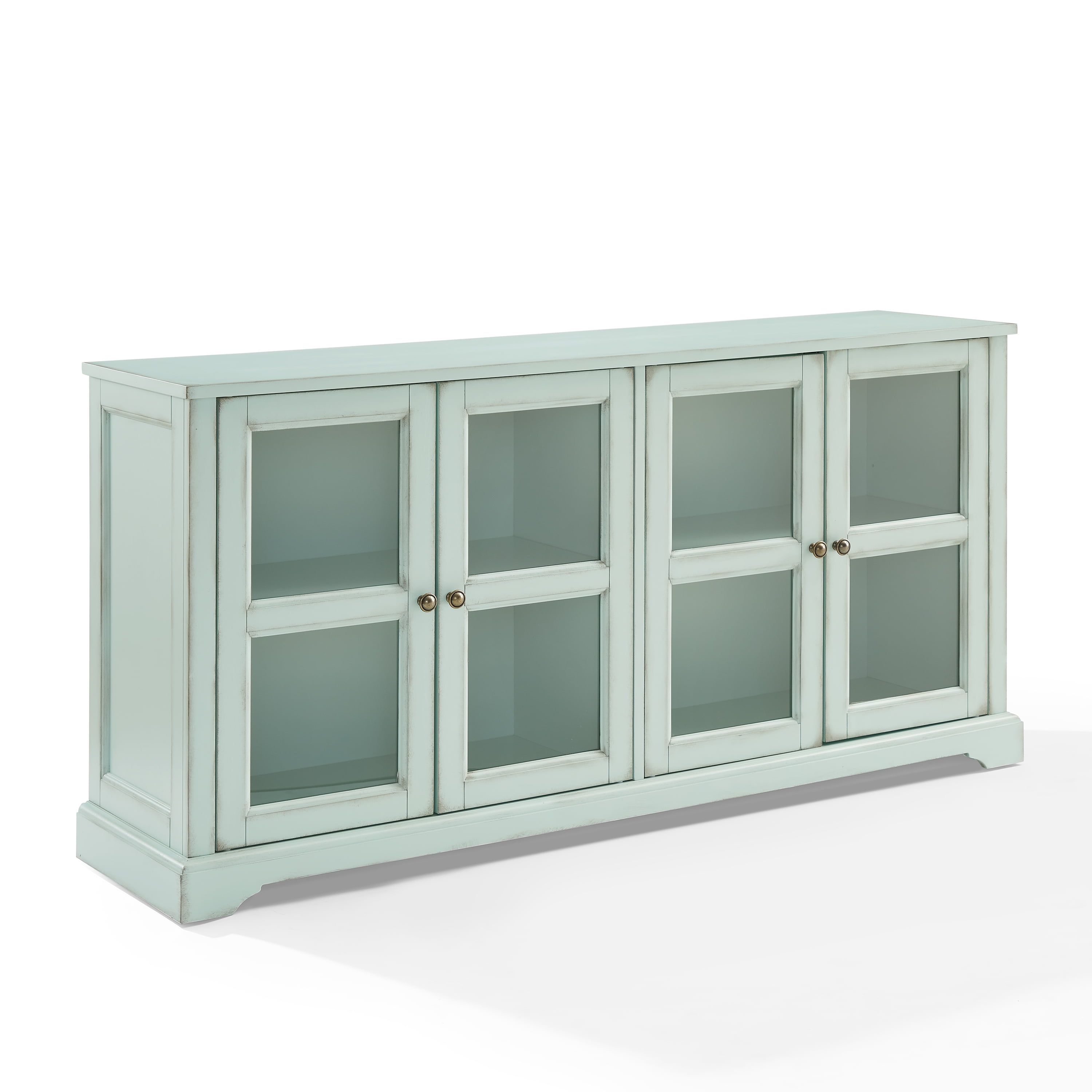 Holbrook Distressed Seafoam Blue Glass Door Sideboard Cabinet