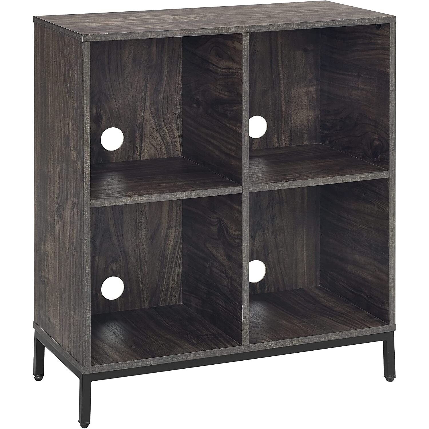 Brown Ash Four-Cube Record Storage Bookcase with Steel Legs