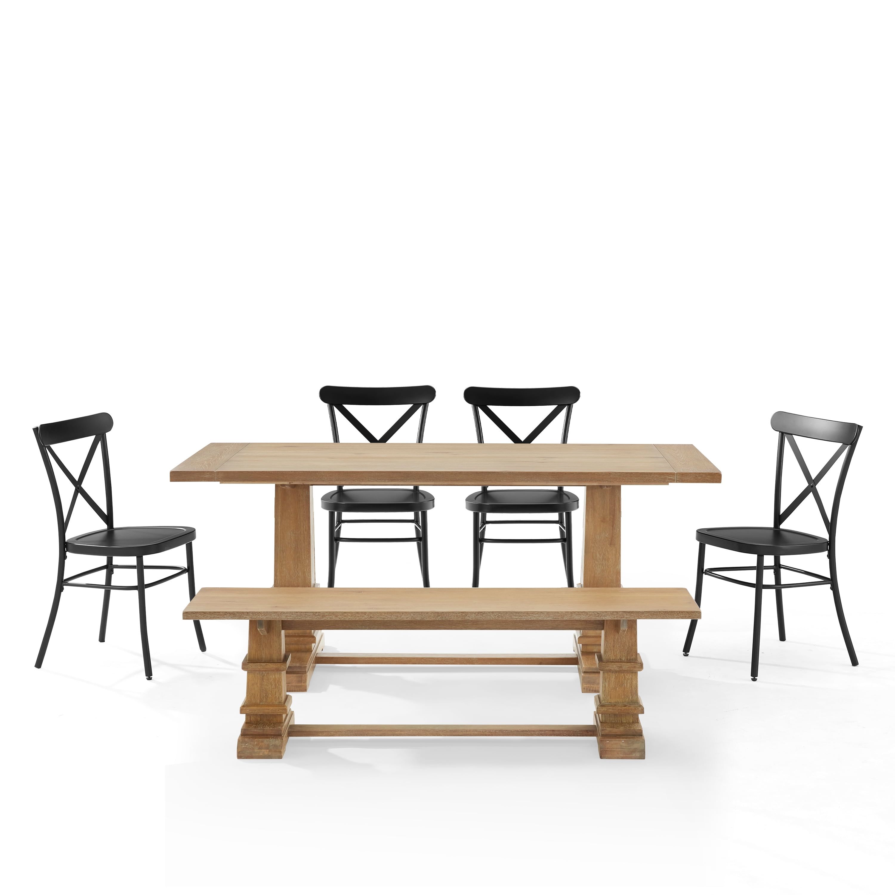 Rustic Brown and Black 6-Piece Wood Dining Set with Bench