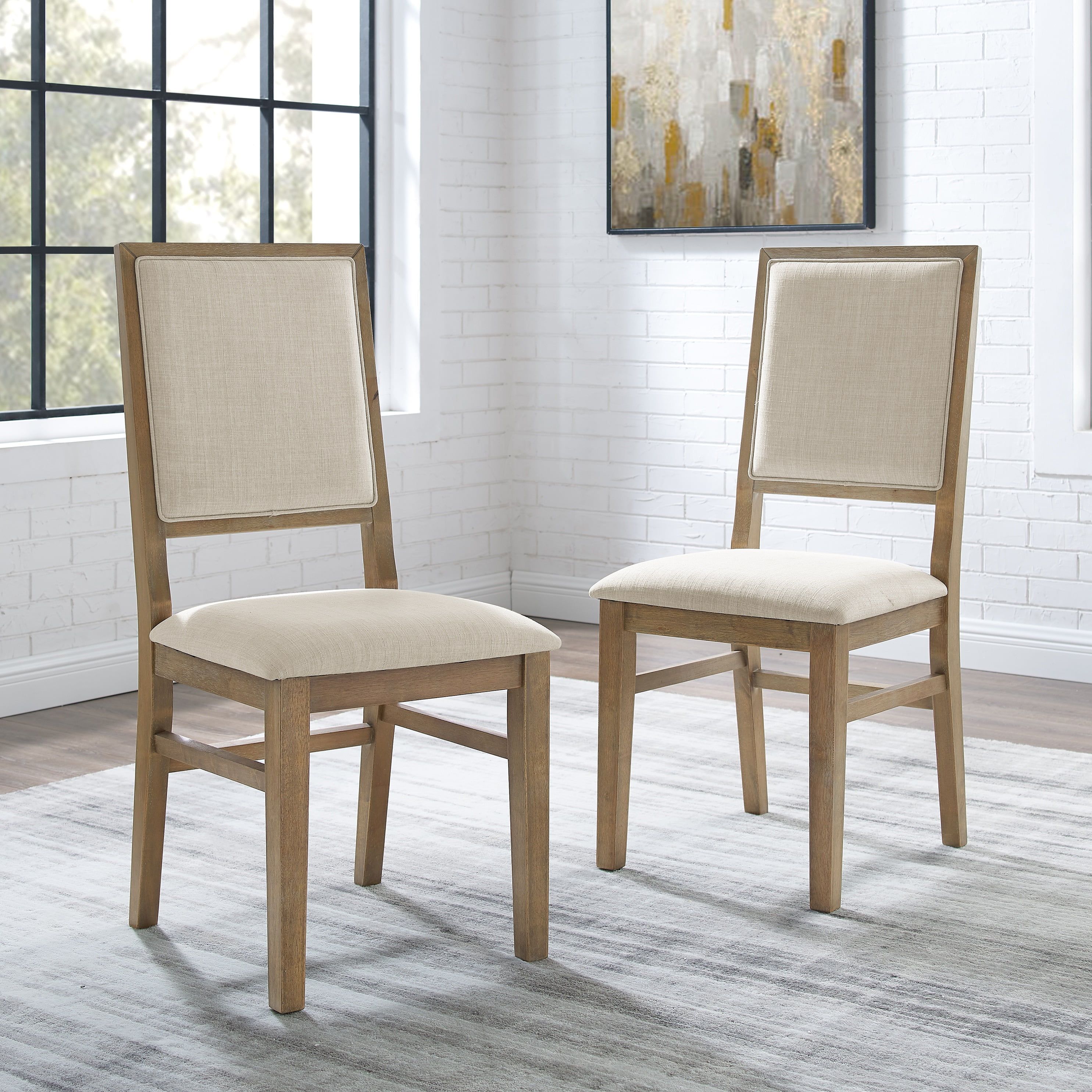 Joanna Cream Linen and Light Wood Rustic Dining Chair Set