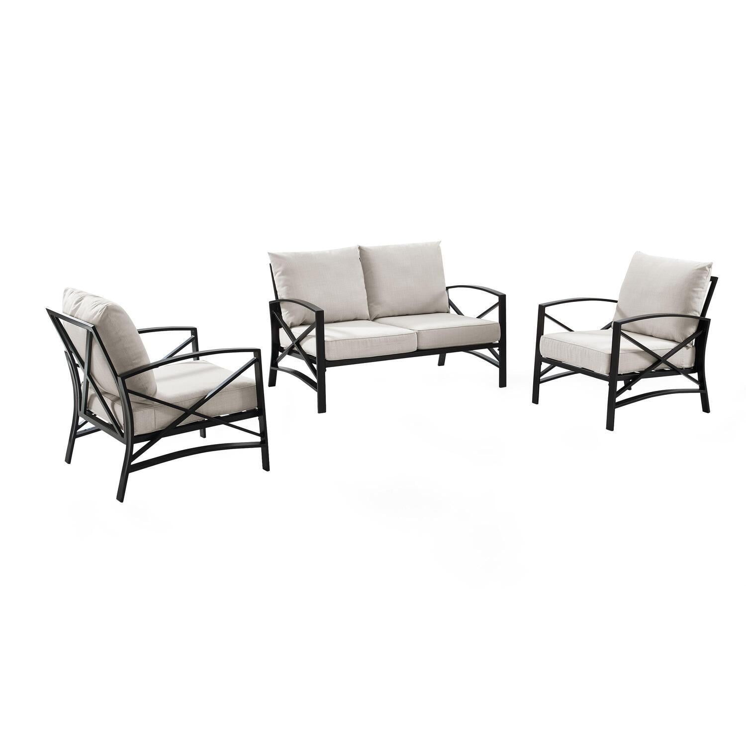 Kaplan 3-Piece Steel Outdoor Seating Set with Oatmeal Cushions