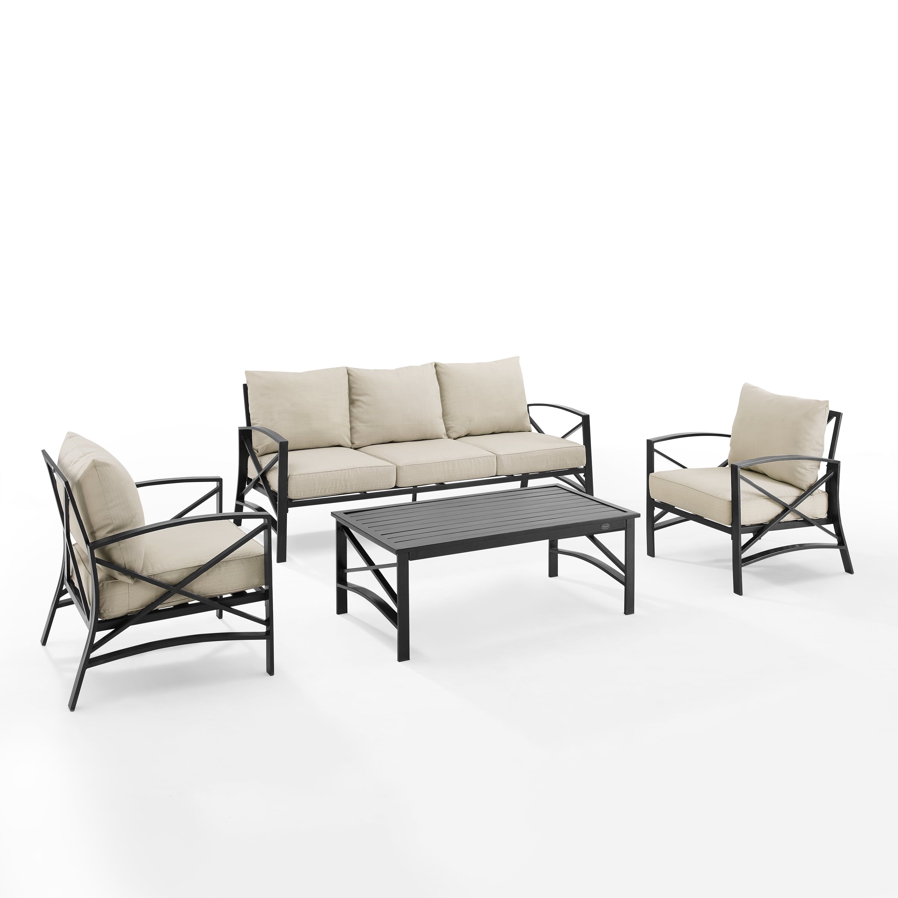 Oatmeal and Bronze 4-Piece Outdoor Sofa Set with Cushions