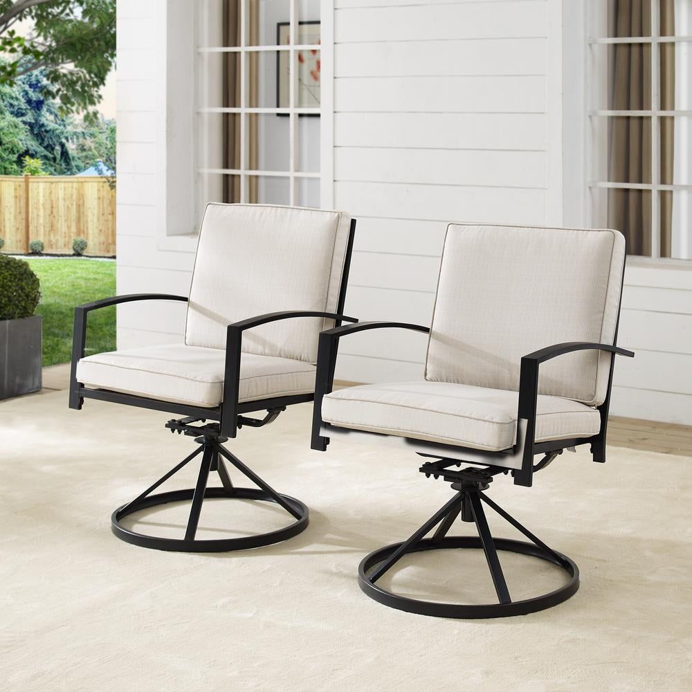 Gray Steel Outdoor Swivel Dining Chairs with Cushions, Set of 2