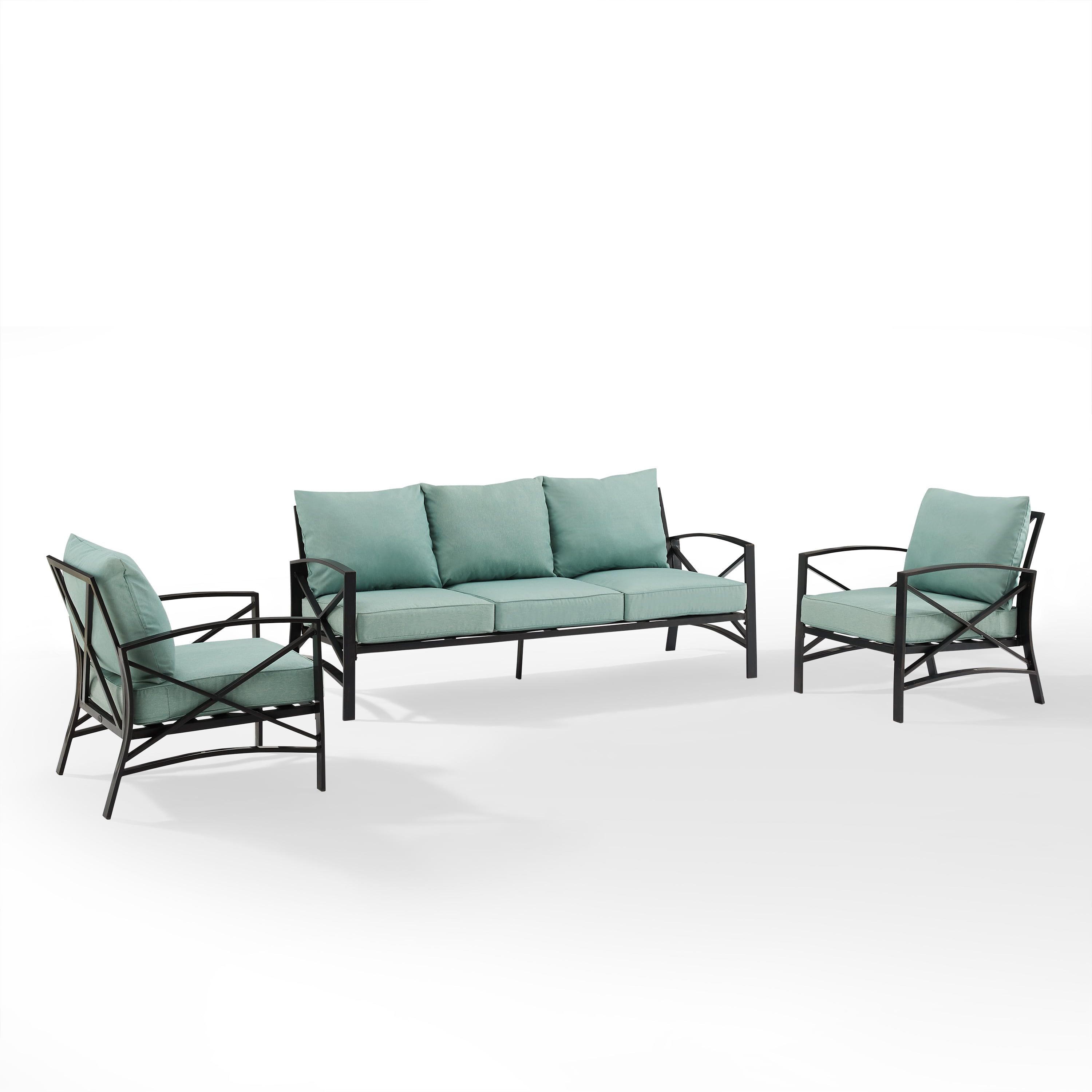 Kaplan 3-Piece Mist Green Outdoor Sofa Set with Steel Frame