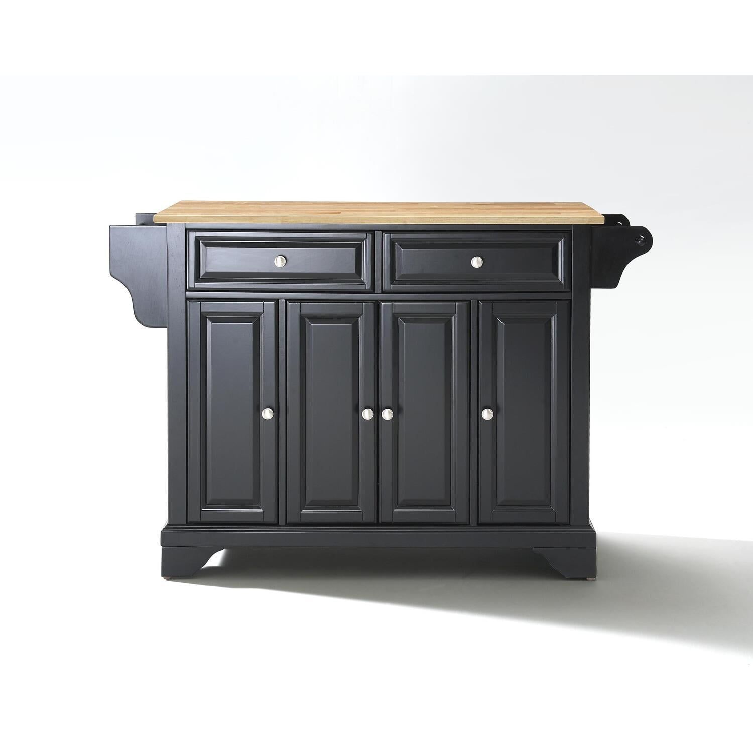 Black Kitchen Island Cart with Natural Wood Top