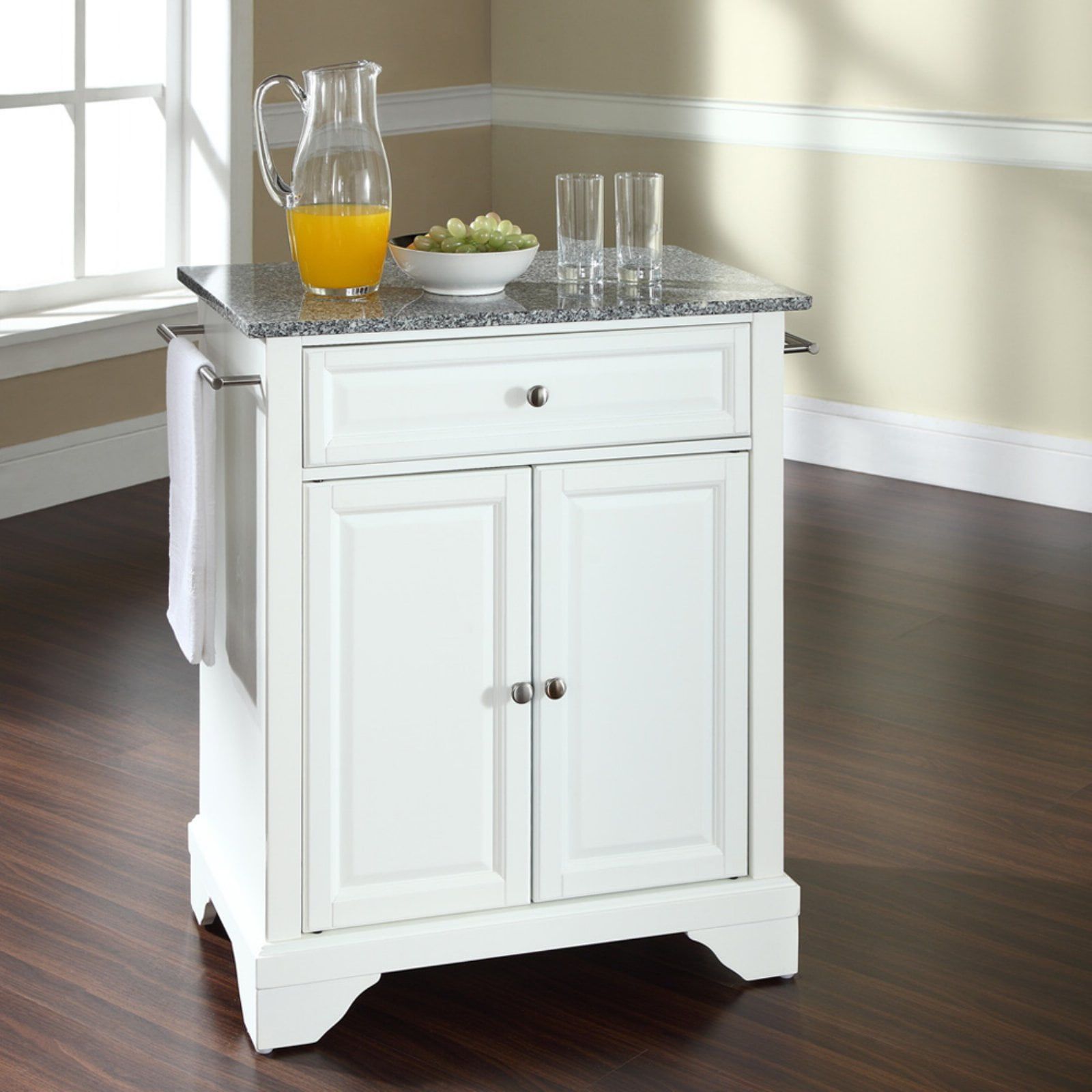 White and Gray Granite Top Portable Kitchen Island Cart