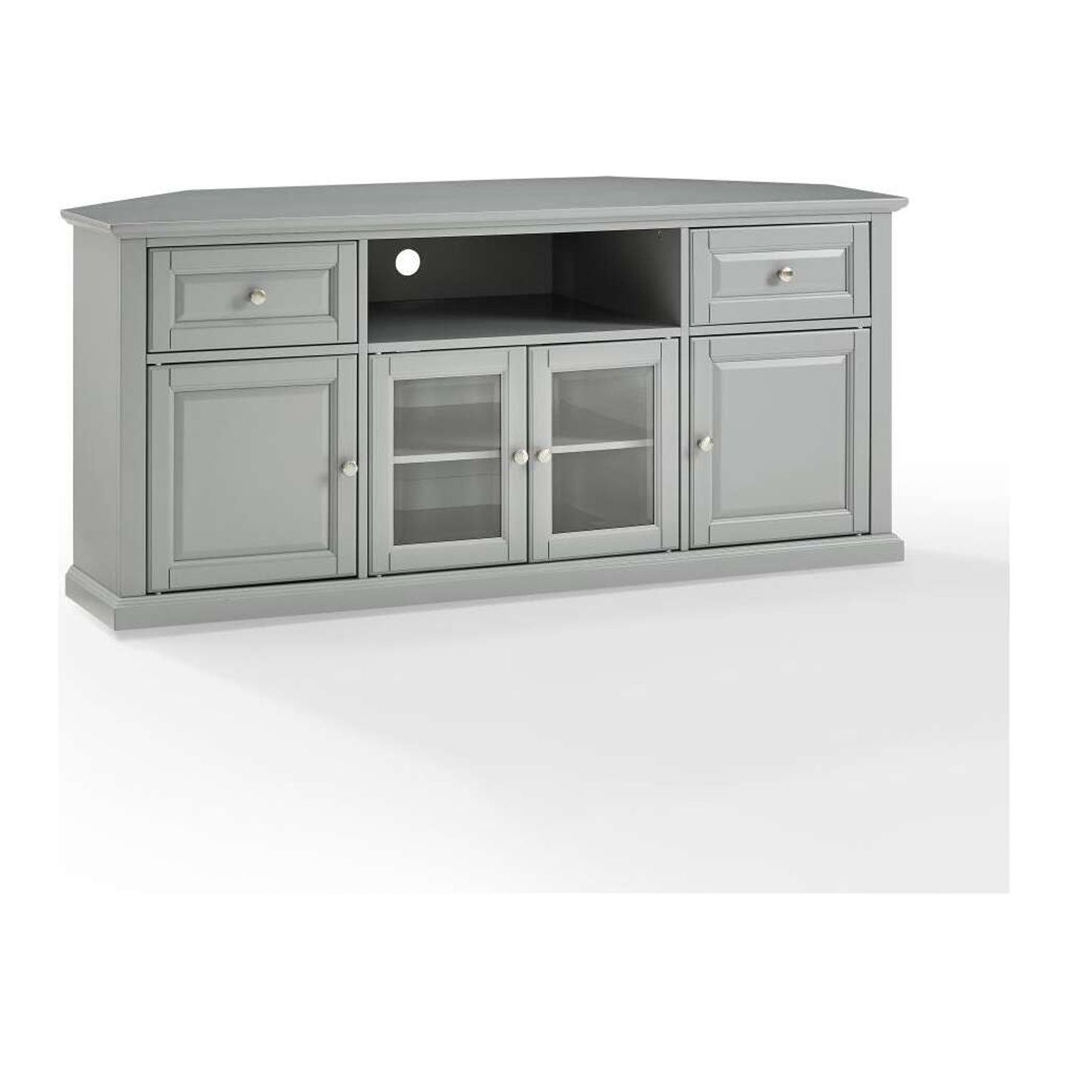 Gray 60" Corner TV Stand with Cabinet and Glass Doors