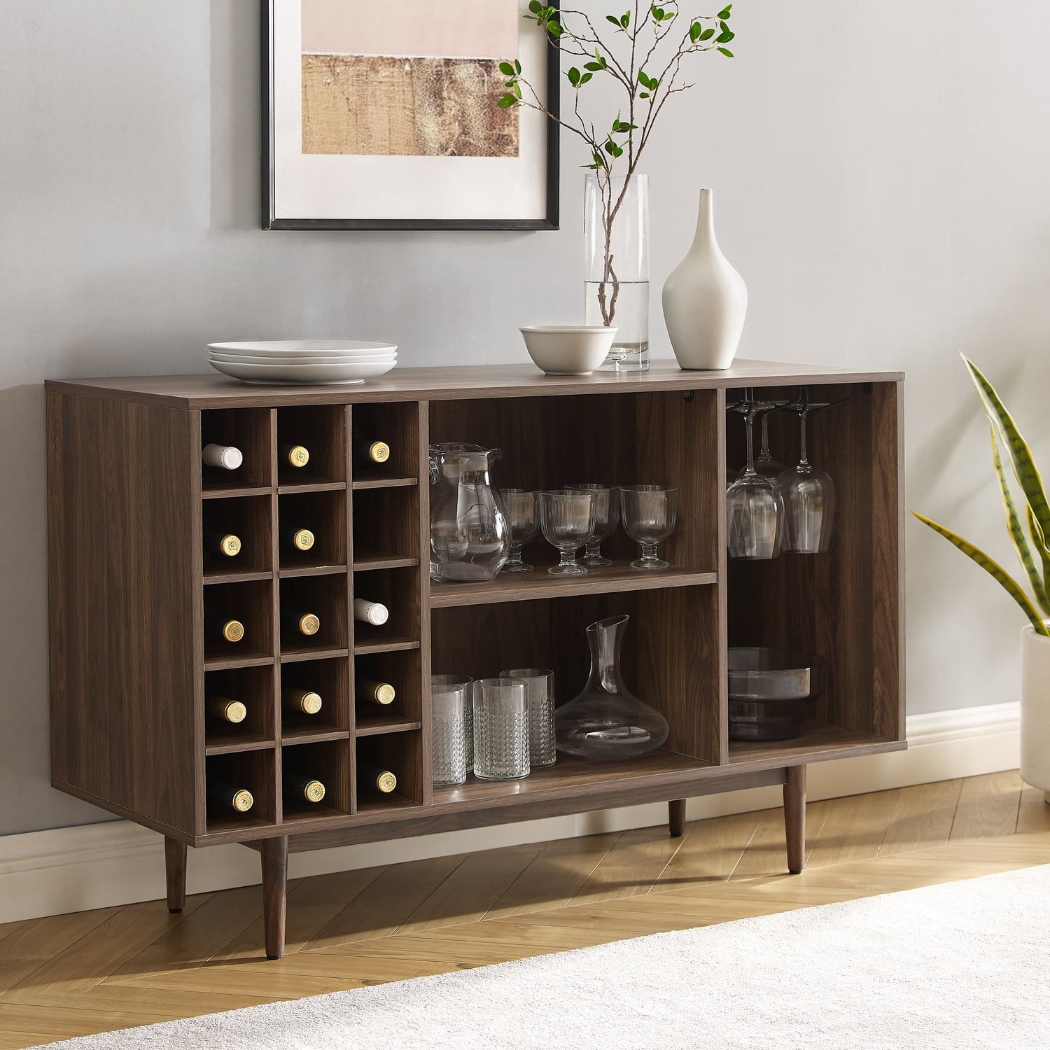 Liam Mid-Century Walnut Sideboard with Wine Storage