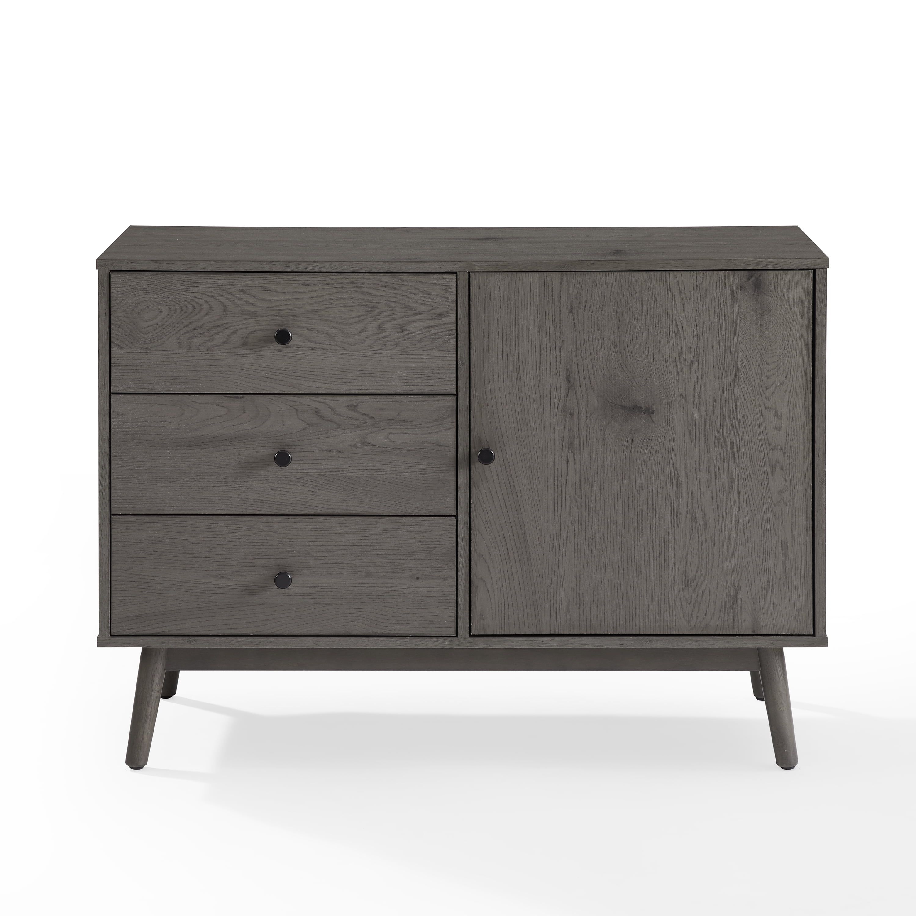 Gray Wood Mid-Century Modern Media Console with Storage