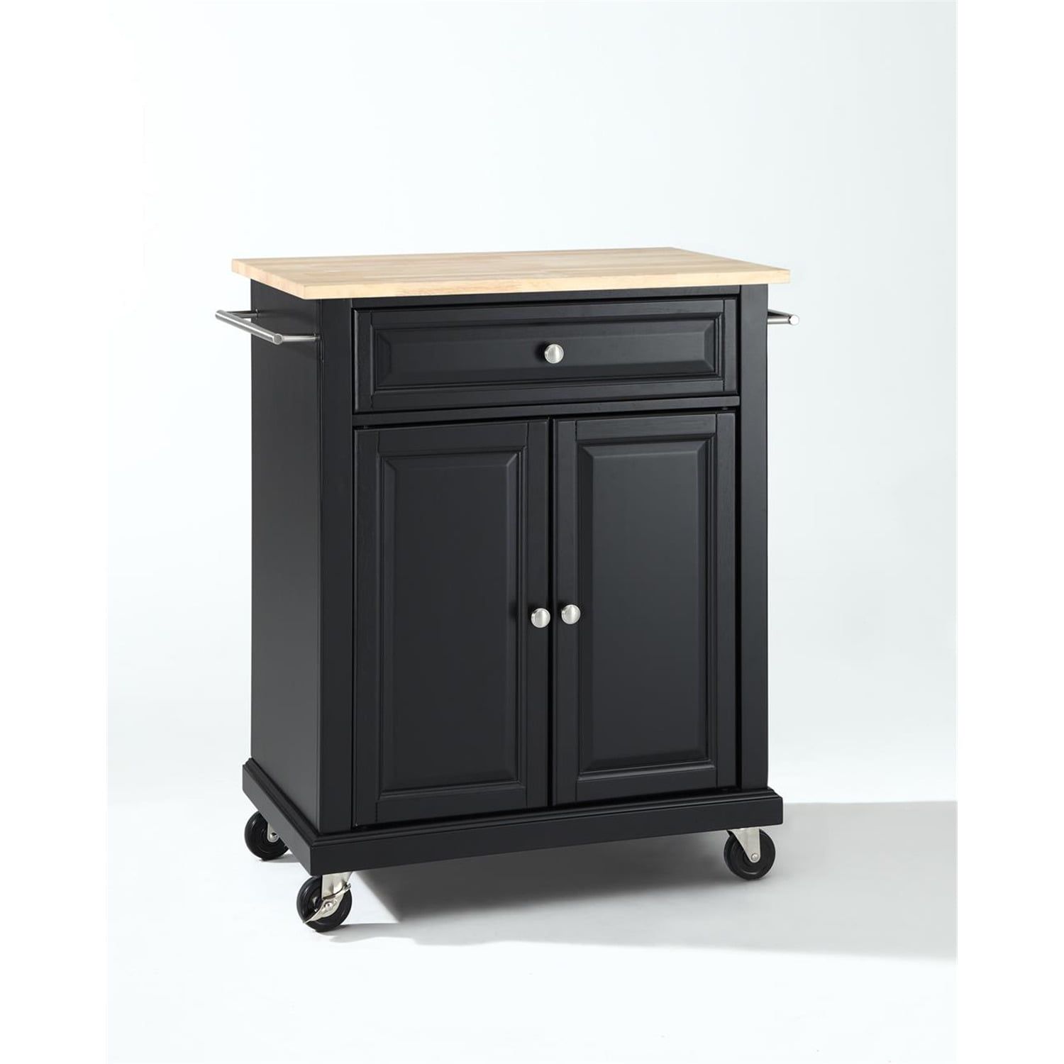 Black Wood Kitchen Cart with Natural Top and Storage