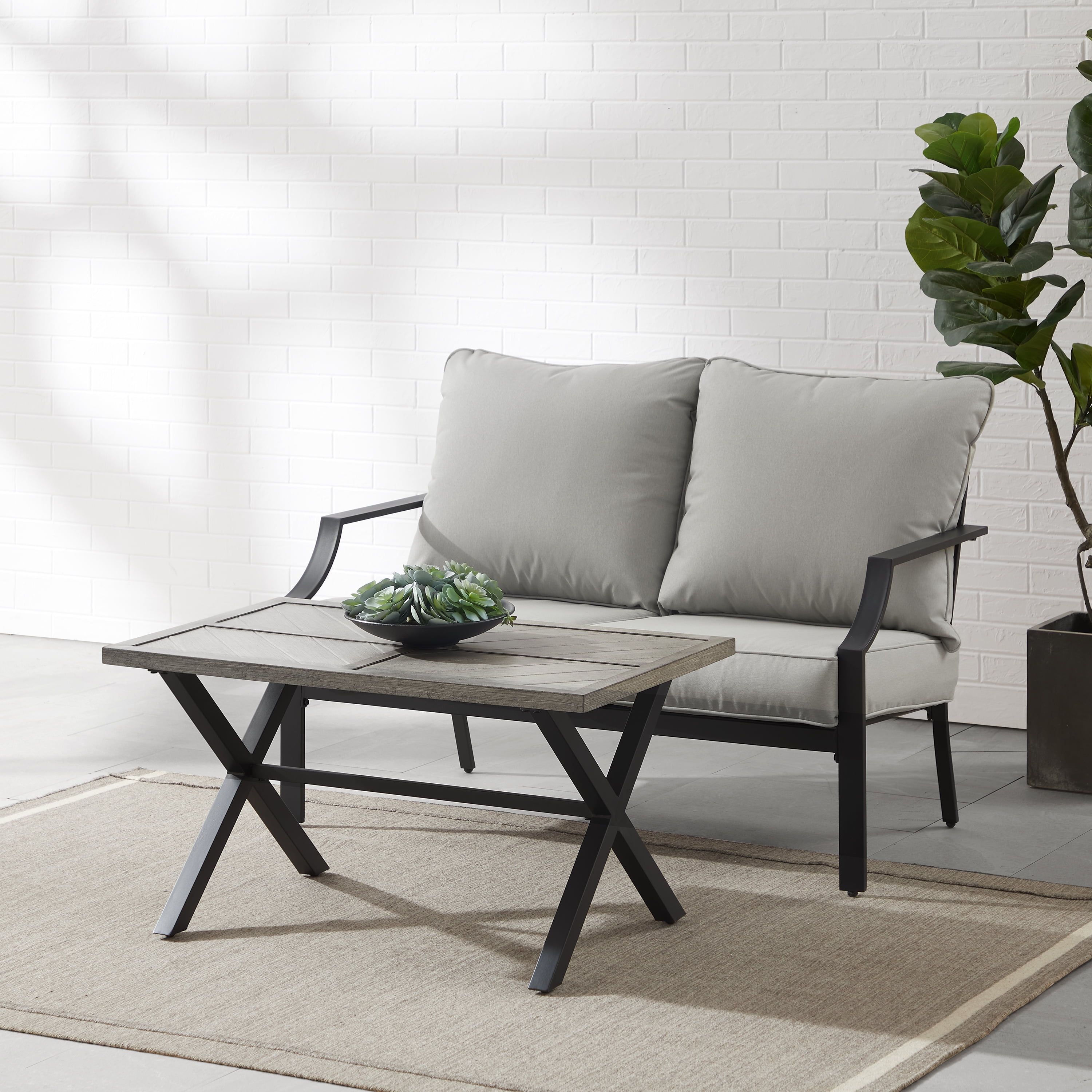 Gray Foam-Filled Steel Loveseat with Coffee Table