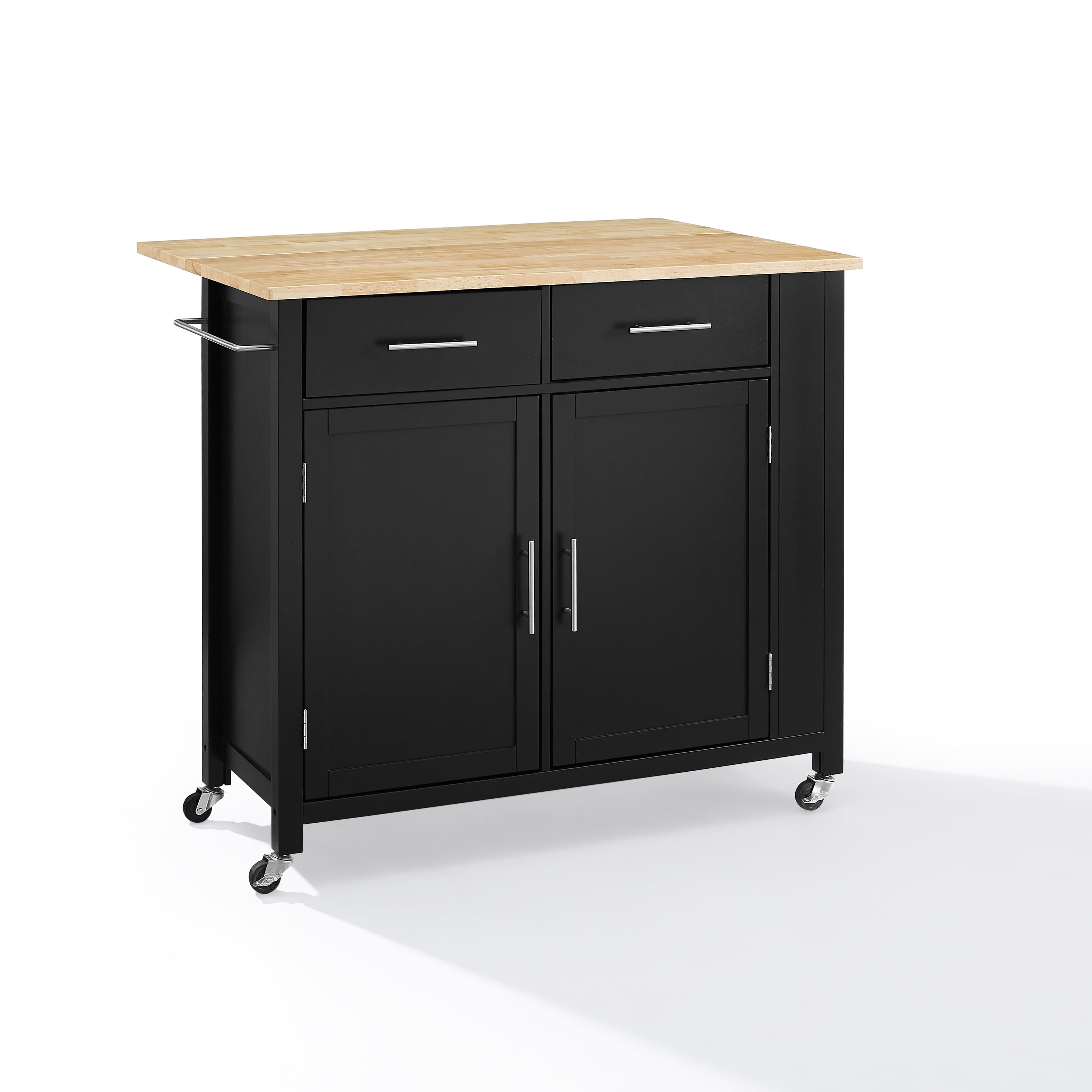 Black Wood Top Drop Leaf Kitchen Island Cart